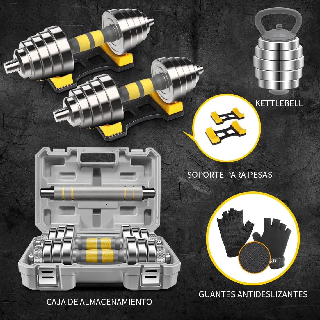 PHOEROS Ensemble d'Haltères Réglables - Set de Poids 20/30/40 KG, Haltère Barre Kettlebell 3 en 1, Haltères en Acier Paire pour Fitness Musculation, Équipement Sportif Domicile Homme Femme