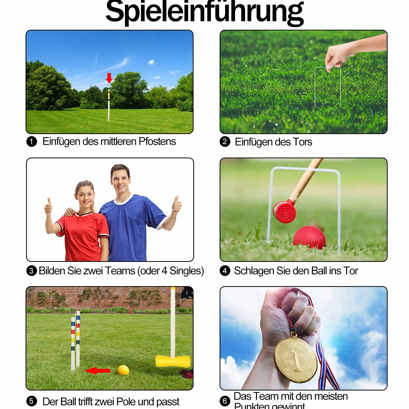 FIVMEN Jeu de croquet en bois pour 4 joueurs, jeux de jardin, jeux de plein air, adultes et enfants