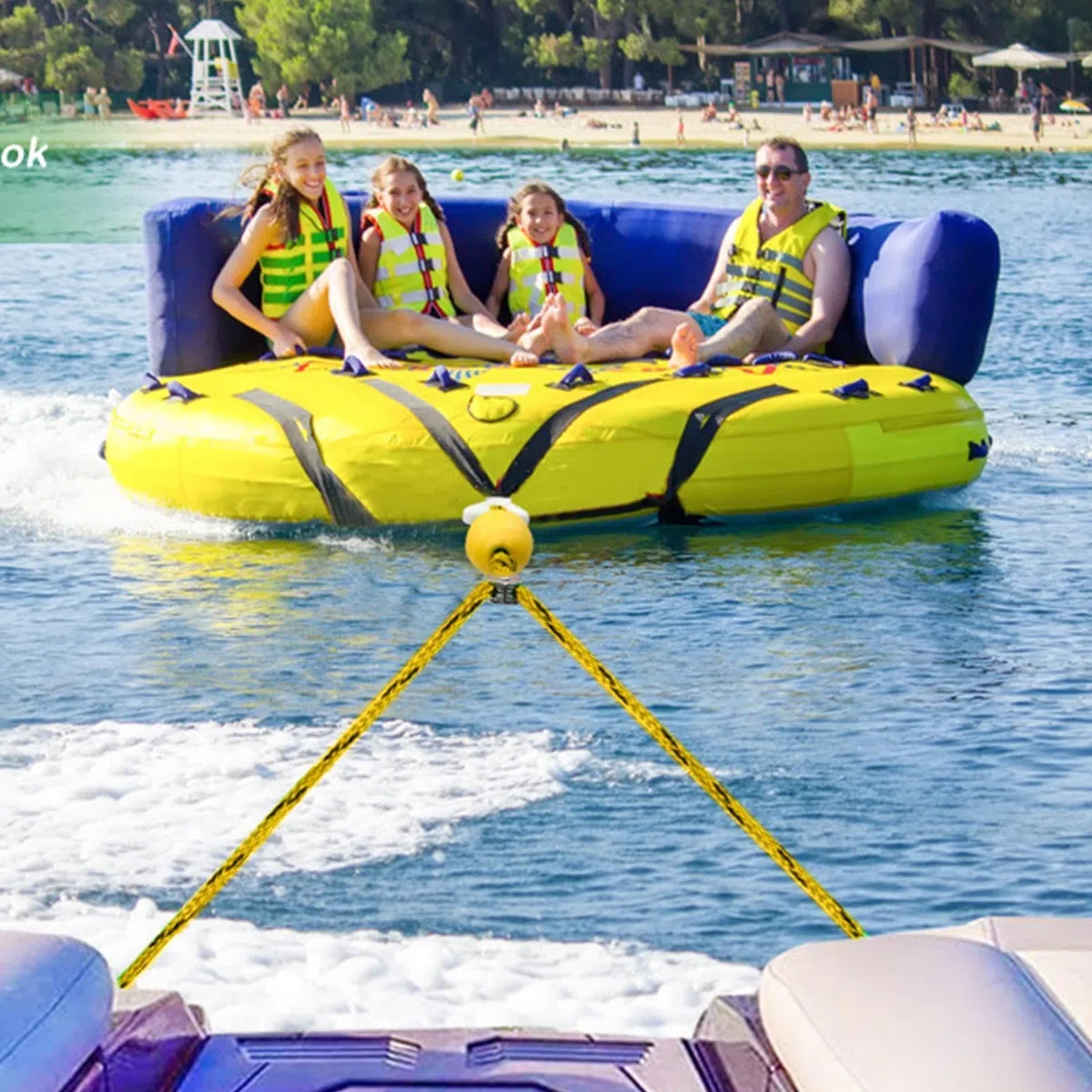 Triangle de remorquage de 3 m pour sports nautiques, laisse pour 4 personnes avec rouleau coulissant et flotteur, crochet en acier inoxydable, corde de traction pour towables, ski nautique, wakeboard