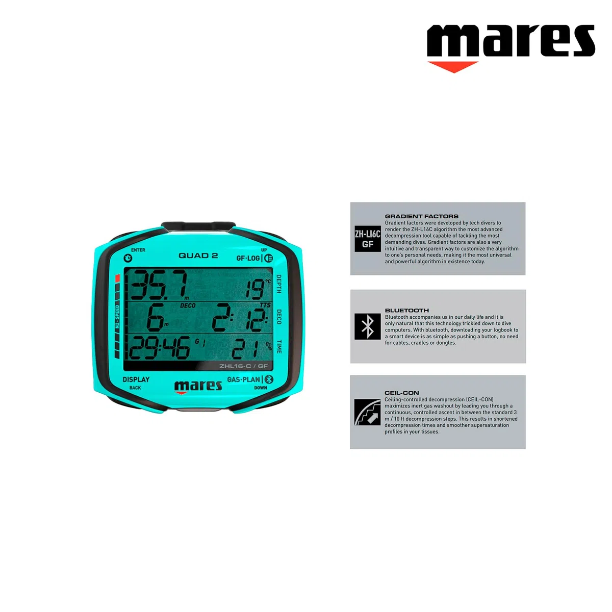 Ordinateur de plongée Mares Quad 2 Aquamarine