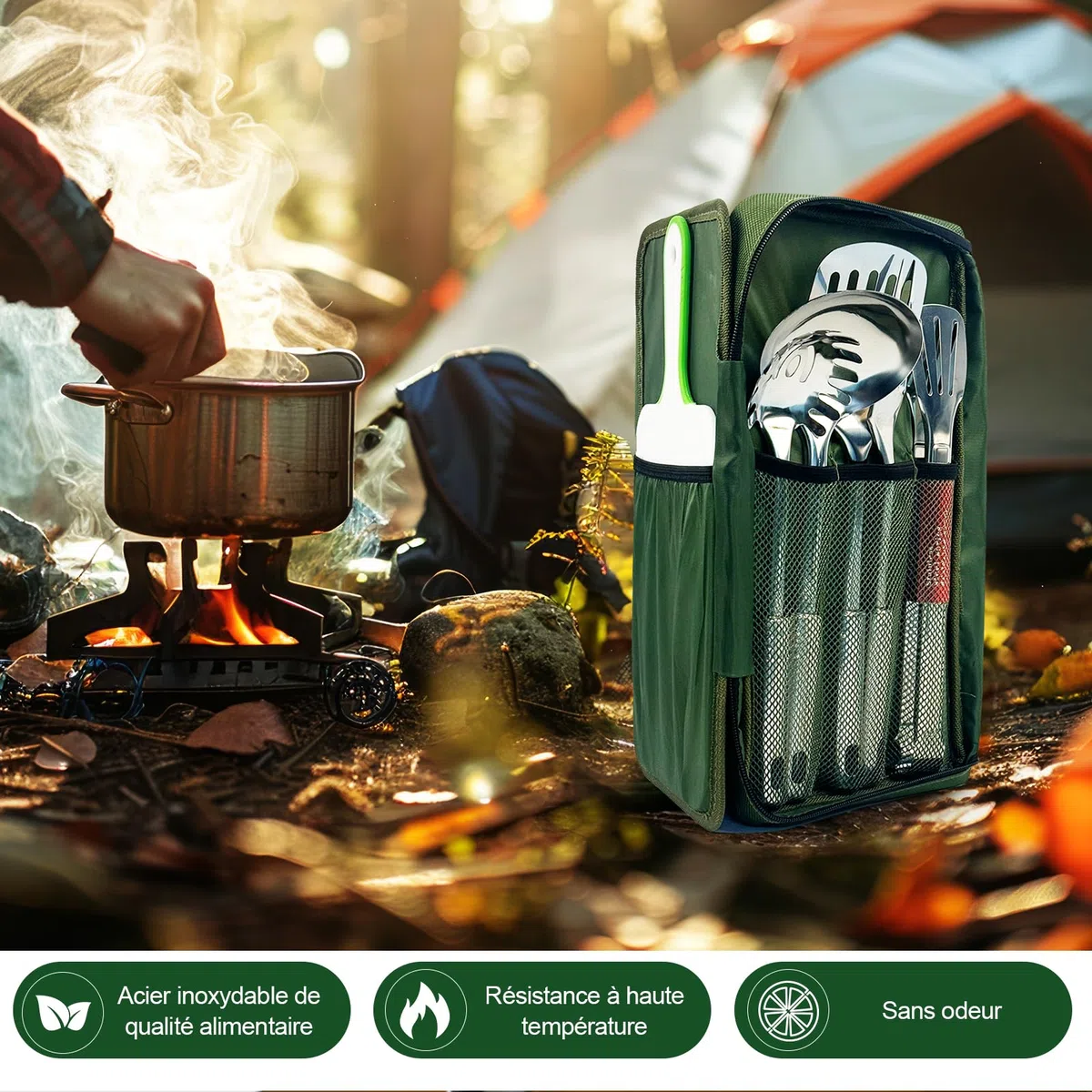 E EASTSTORM Set de Cuisine Camping, Ustensiles de Cuisine de Camping-Car Accessoires de Camping, Kit Camping pour la Randonnée, l'escalade, Le Plein Air, La Survie dans l'arrière-Pays