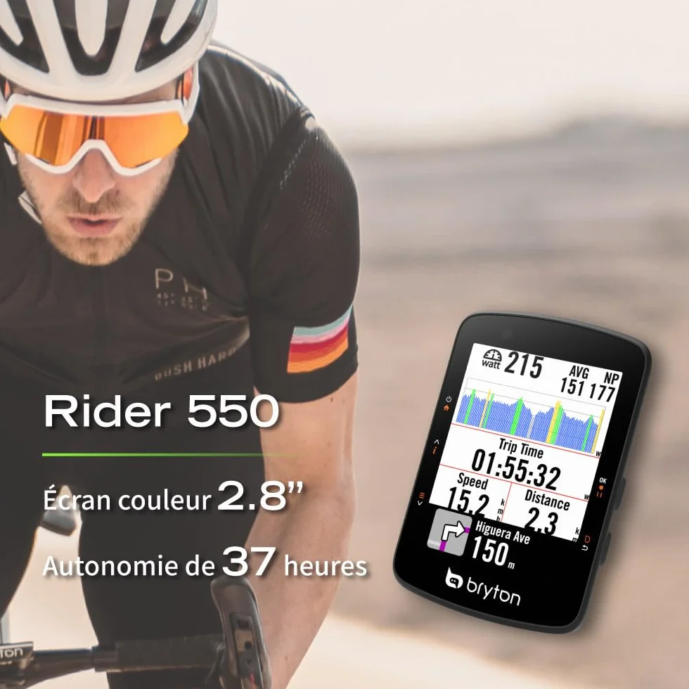 Bryton Rider 650/550 Compteur GPS pour vélo, écran Couleur 2,8", Navigation détaillée Virage par Virage, réglage Automatique de la luminosité, Compatible Bluetooth et Ant+