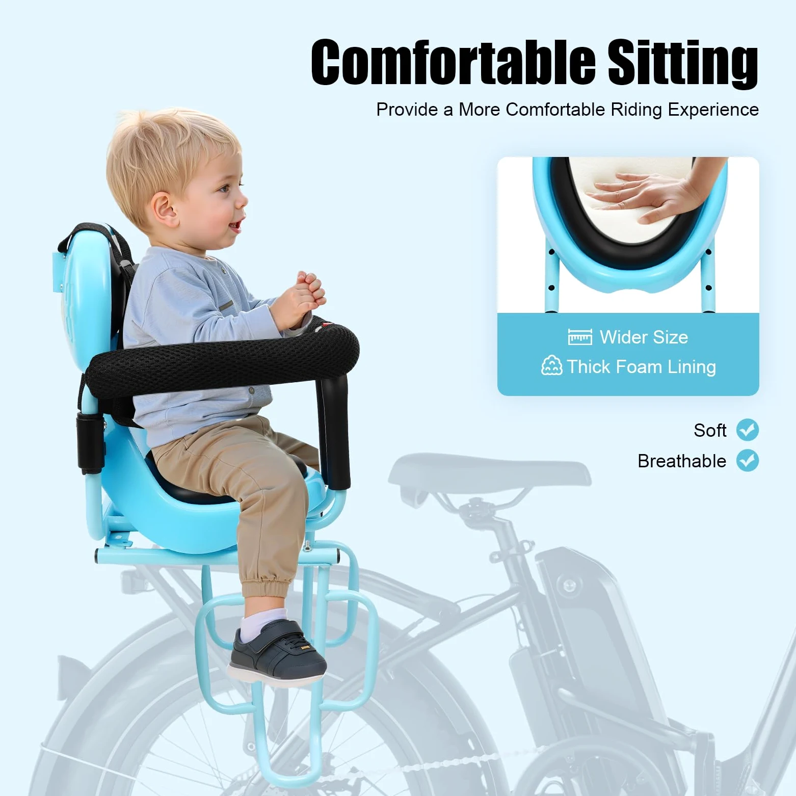 Siège de vélo arrière pour enfant avec ceinture de sécurité pour enfants de 6 mois à 6 ans, design amovible, convient à la plupart des vélos