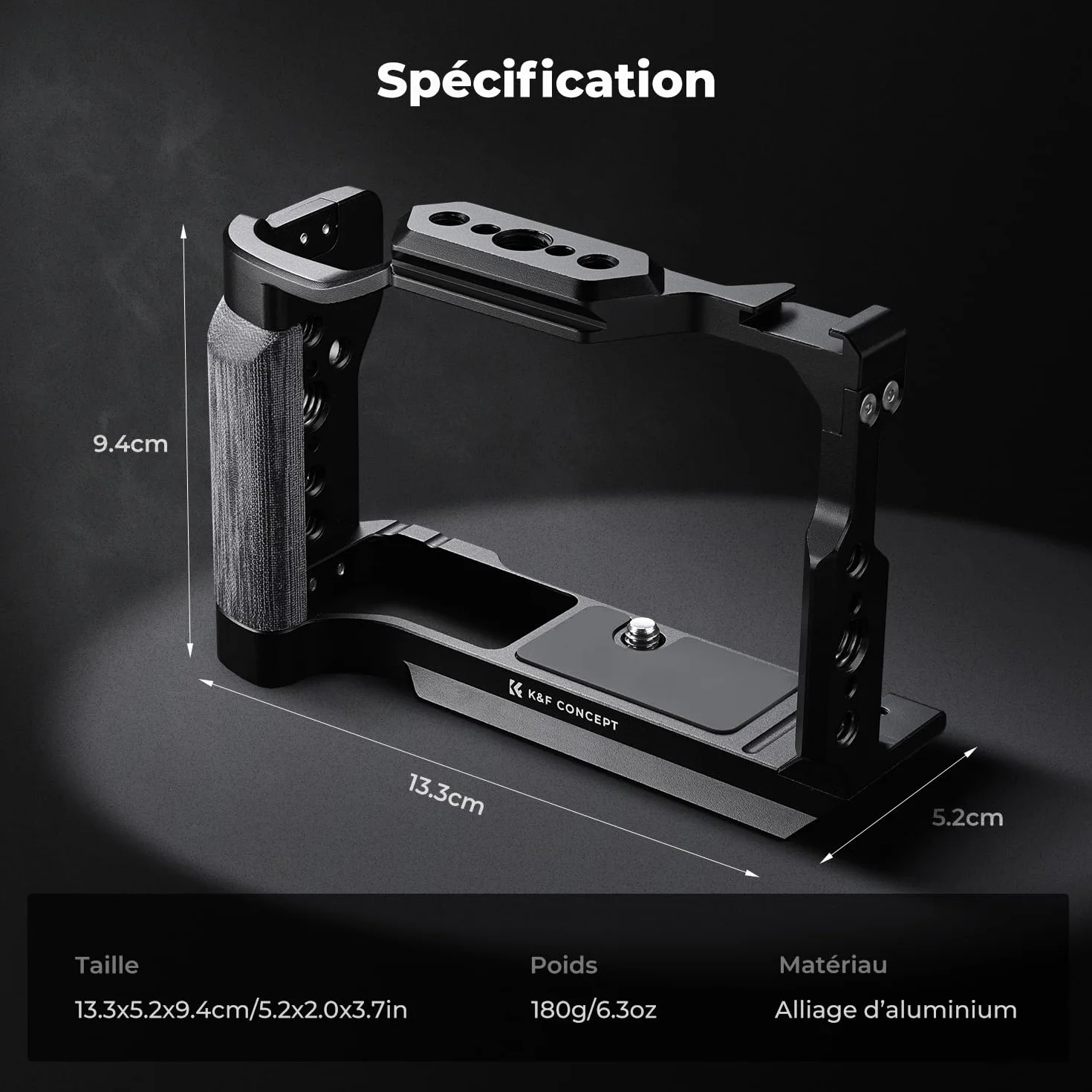 K&F CONCEPT Cage Compatible Canon R50V Aluminium Léger 180g Cold Shoe 1/4" 3/8" Arca