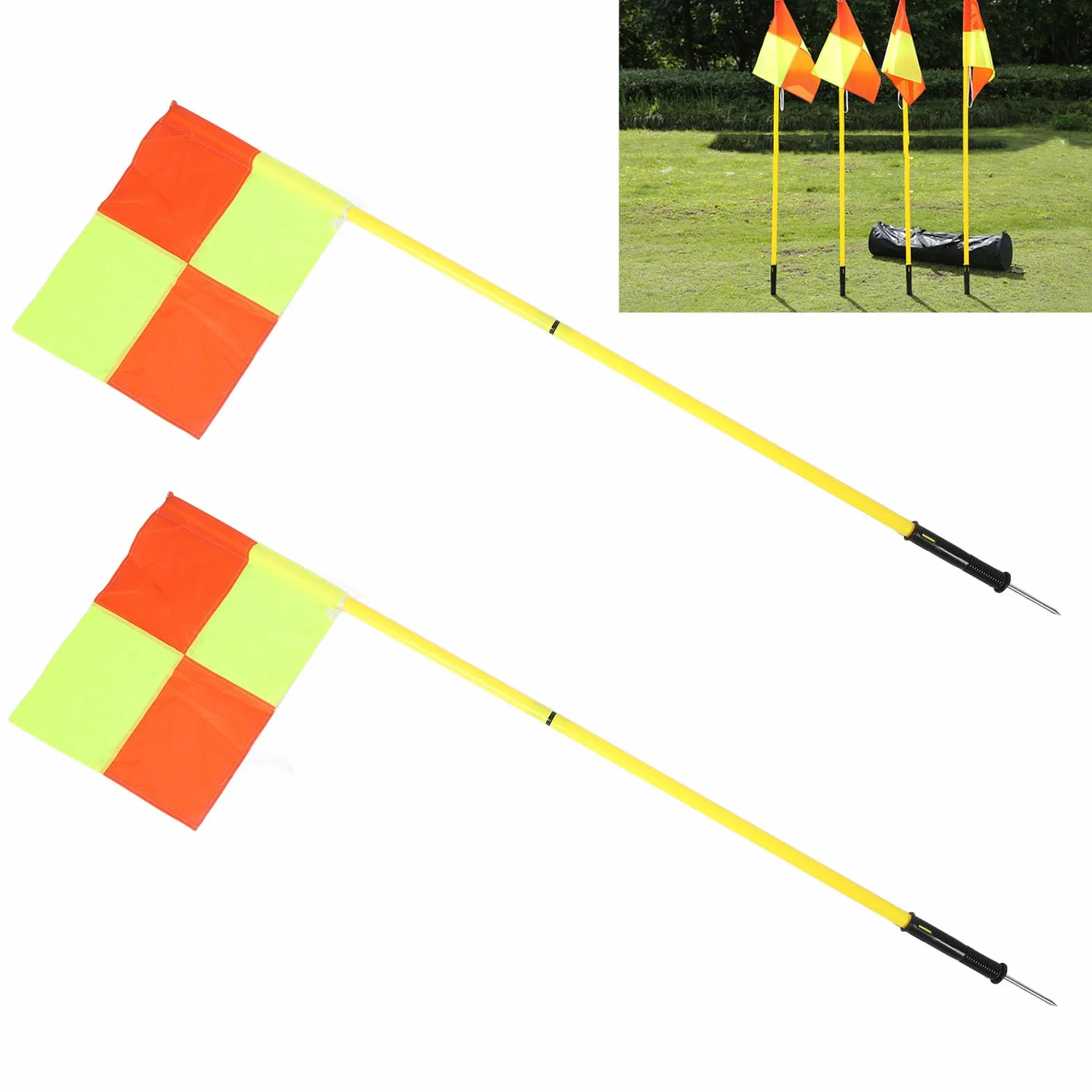 Lot de 4 Drapeaux D'arbitre de Football avec 4 Drapeaux Carrés, 2 Sections de 1,5 M, équipement de Football avec Sac, pour L'entraînement en Plein Air, Léger et Portable