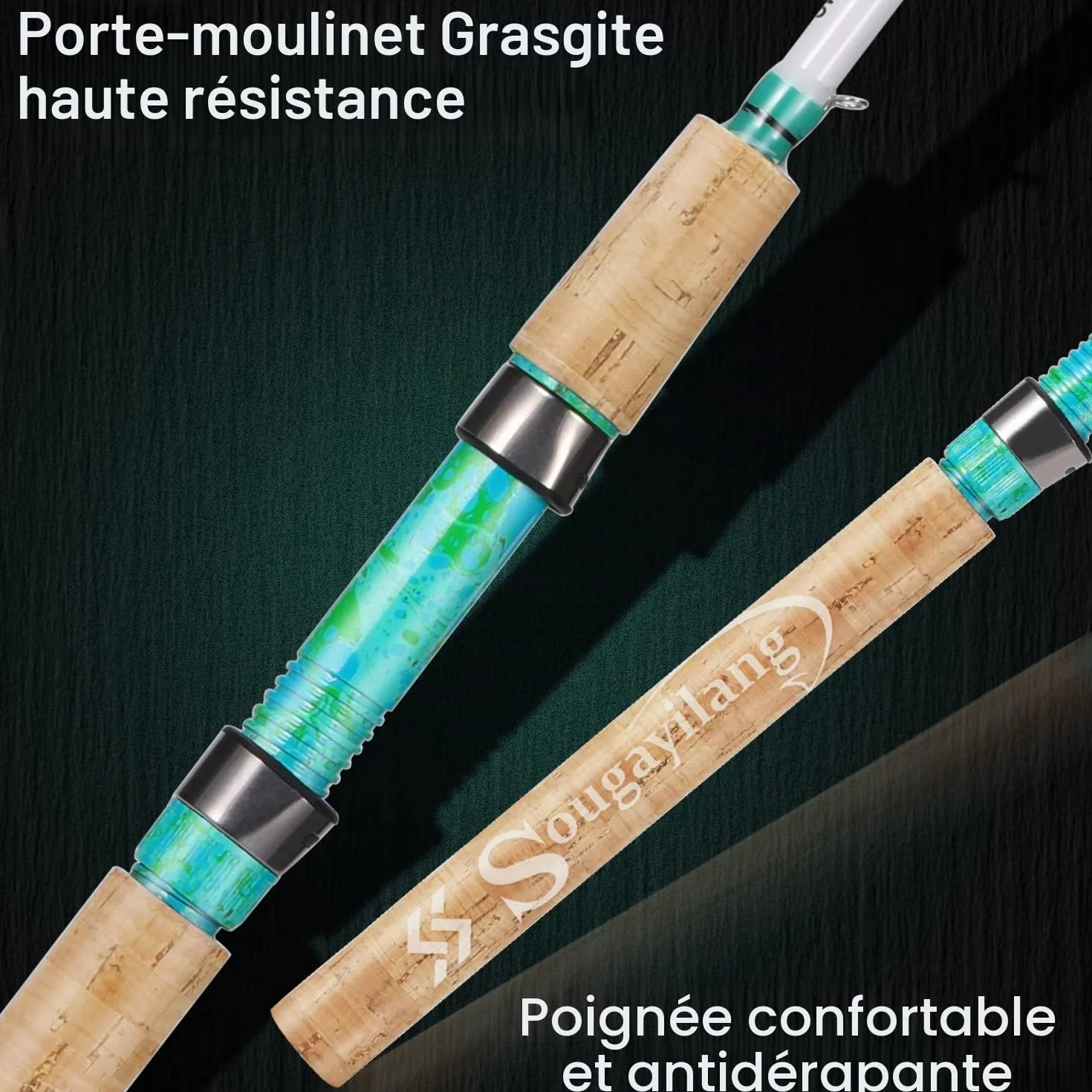 Sougayilang Ensemble Canne à pêche et Moulinet, 2 pièces de 1,5 m, 15,2 cm, en Graphite et Fibre de Verre, Durable et Robuste, Moulinet de pêche Anti-Retour Quickset (Lot de 1/2)