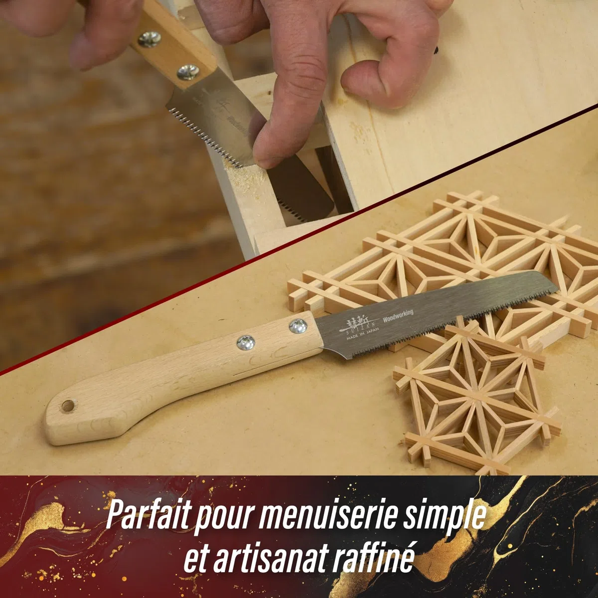 SUIZAN Petite Scie à Main 120mm Lame Polyvalente - Égoïne Japonaise Compacte à Traction Simple Tranchant Outil pour Bois