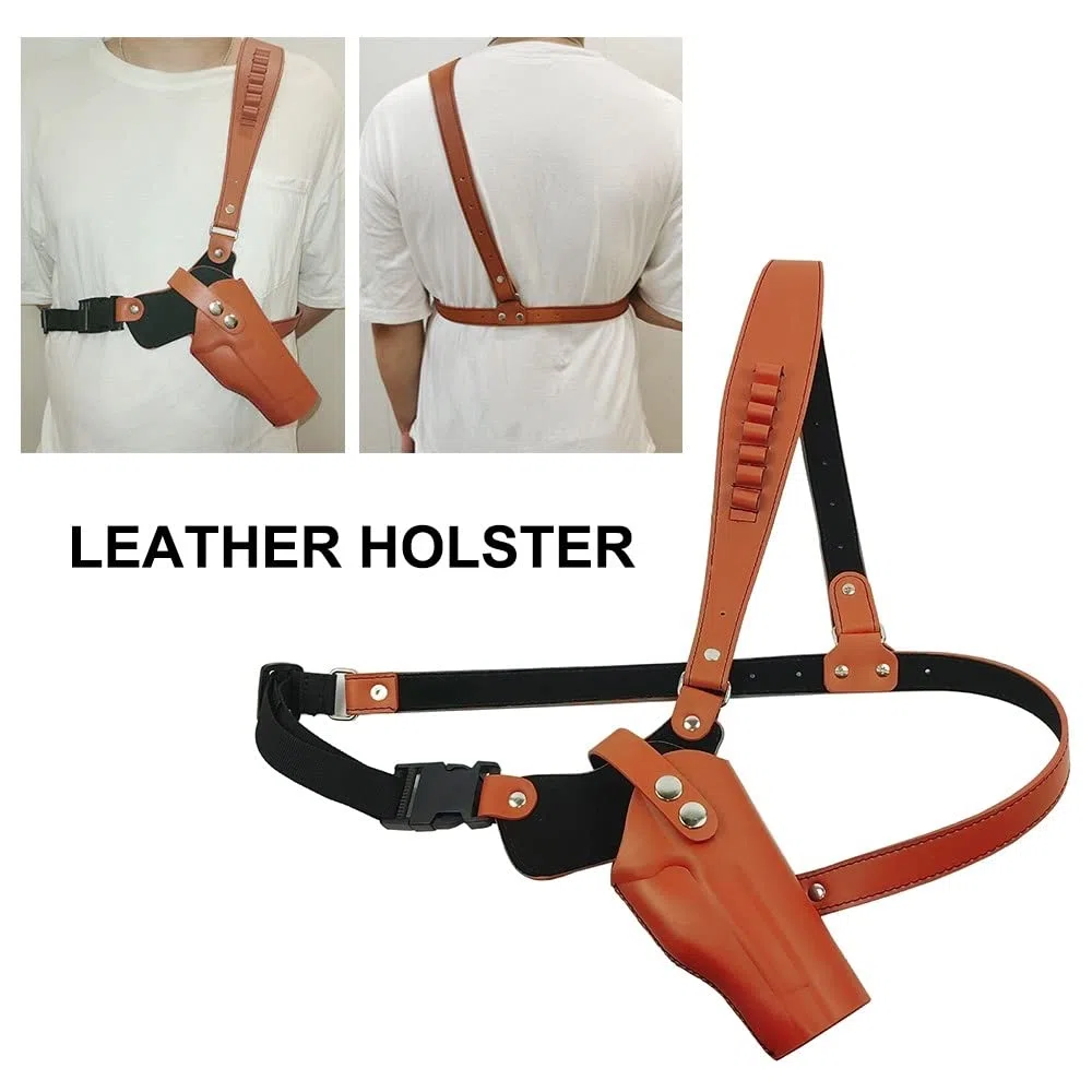 DONGKER Holster D'épaule en Cuir,Étui D'épaule Réglable pour Pistolet Vertical Dissimulé avec 7 Porte-balles pour 1911 G17 G17 G20 G23 M9 P85