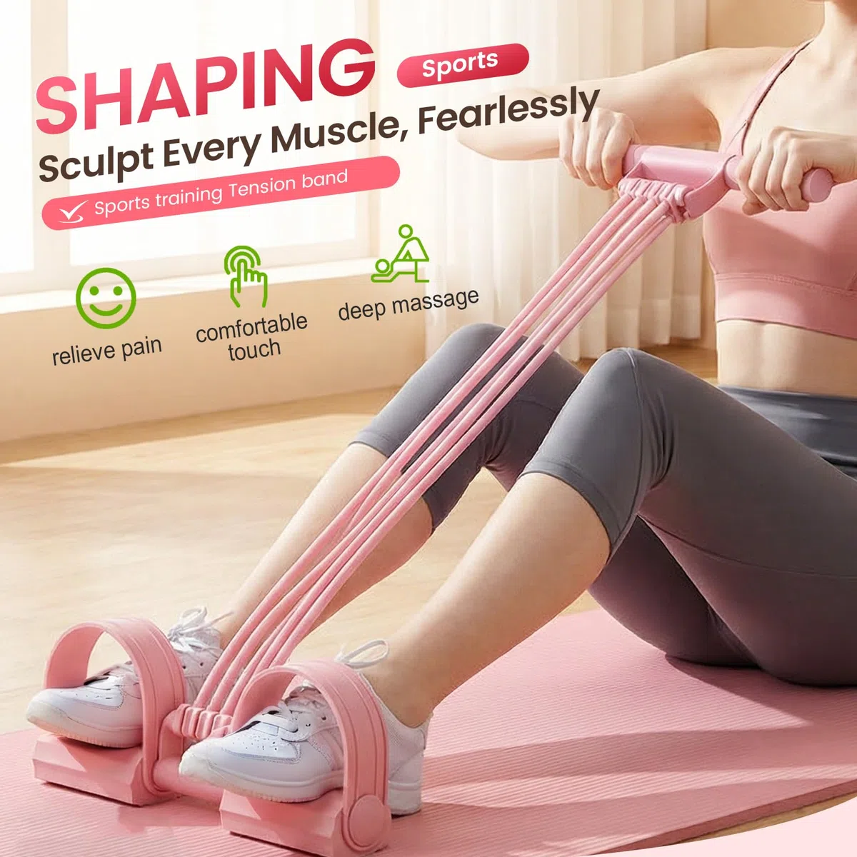 Élastique Musculation 8 Tubes avec Pédale, 2026 Pedal Resistance Bands with Handles, Bande de Résistance Multifonction 3 en 1 pour Pédales pour Abdominaux, Bras, Jambes, Minceur Yoga Sport