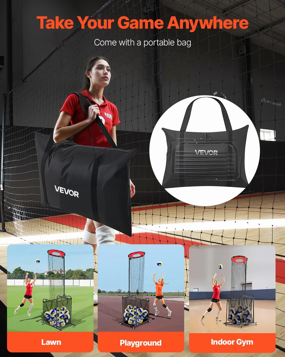 VEVOR Système de filet d'entraînement de volley-ball 20,3 x 3,7 x 3,4 m filet portable 14 filets