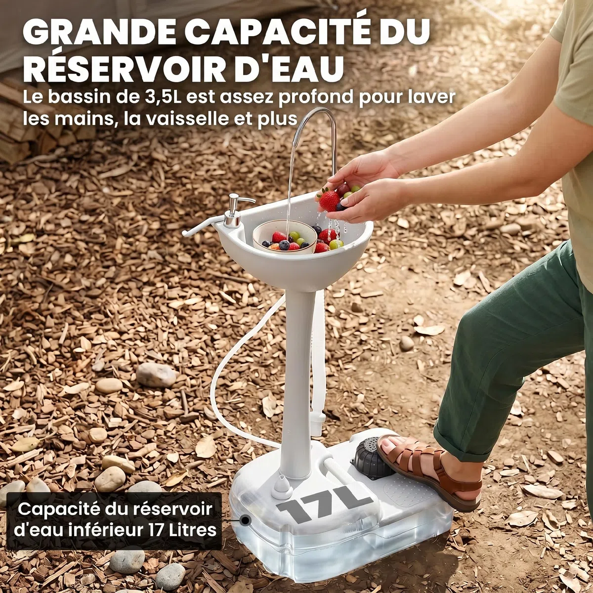 Outsunny Évier de Camping Portable, lavabo Portable pour Camping, Station Lavage avec Roues, Distributeur de Savon et Porte Serviettes, lavabo Mobile pour événements en Plein air, Gris