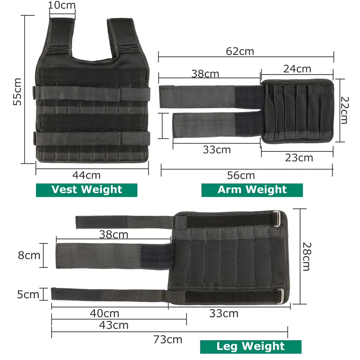 Gilet de Poids de 35 Kg avec Poids de 6 Kg pour les Jambes et 5 Kg pour les Bras, Gilet D'entraînement Réglable avec 32 Poches, Tissu en, Bretelles Absorbant les Chocs,