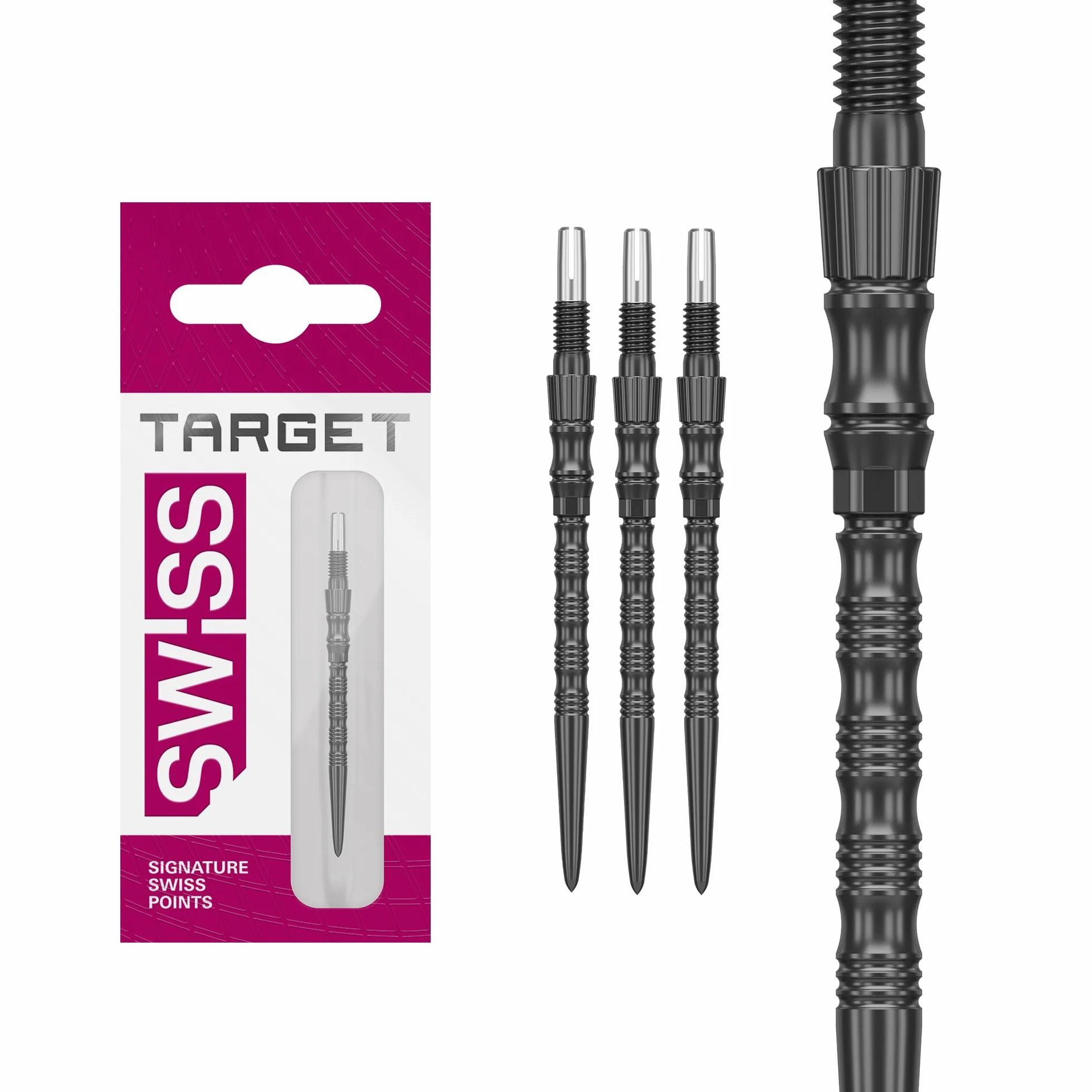 Target Darts Signature Swiss Point TRB | Lot de 3 Eembouts | 30MM/35MM/42MM – Or/Argent/Noir | Changement Fléchettes Pointes, Swiss Point Technologie, Professionnels Fléchettes Accessoires