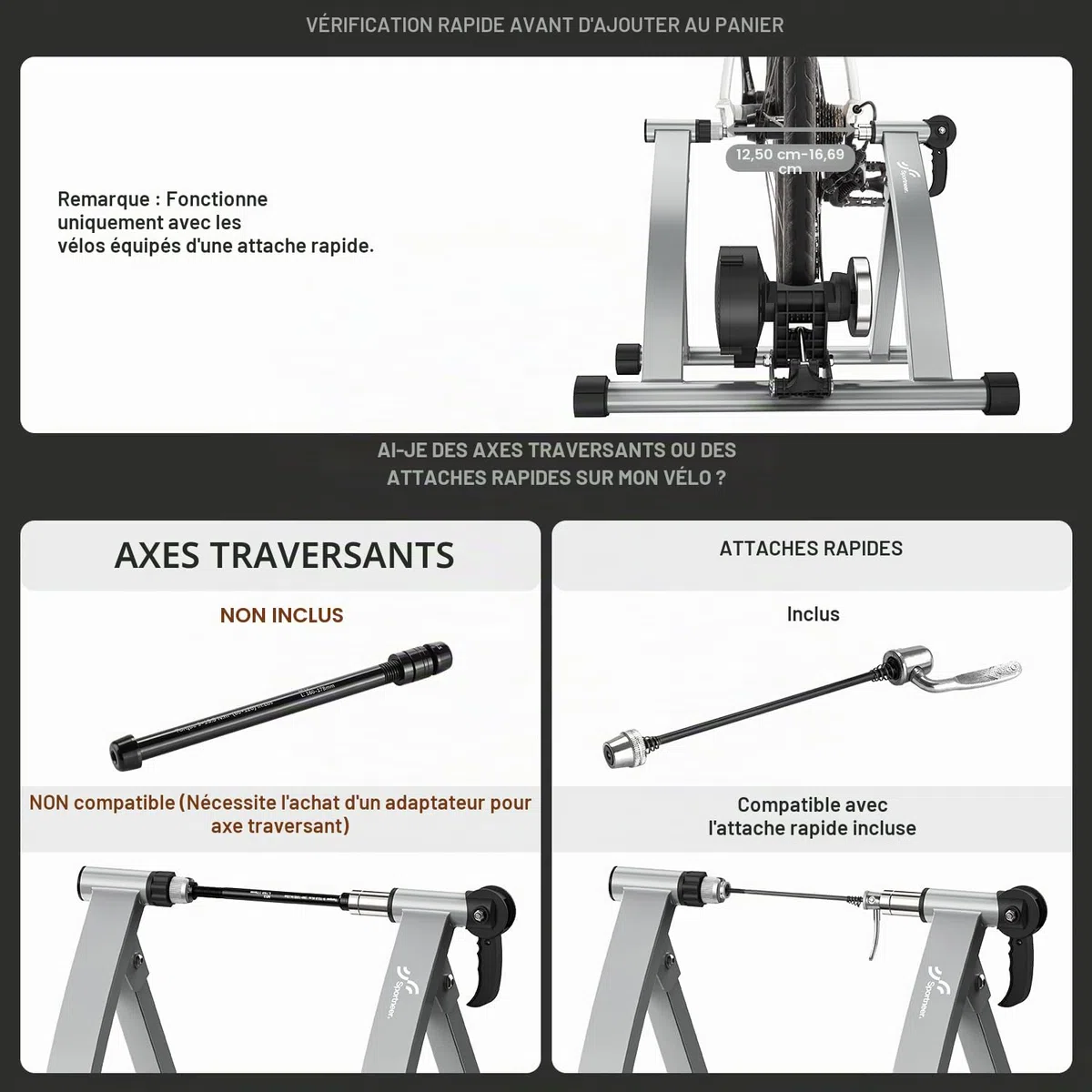 Entraîneur de vélo, Sportneer Home Trainer Bicyclette, freinage magnétique, 6 Réglages de Résistance avec Roue de réduction du Bruit, poignée à dégagement Rapide