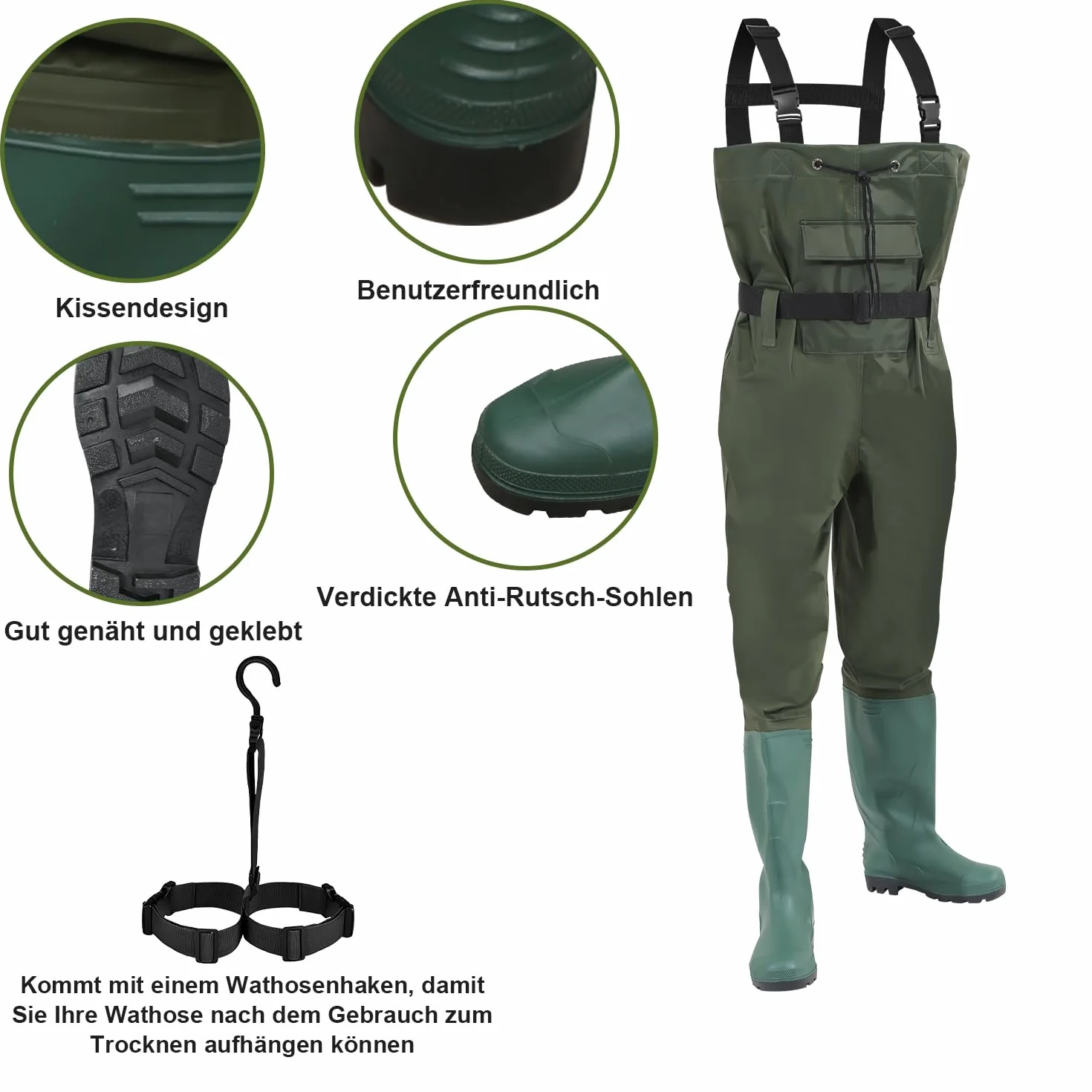 Daromigo Waders imperméables pour homme - Avec bottes - En nylon PVC 70D - Idéales pour la pêche et les activités de plein air
