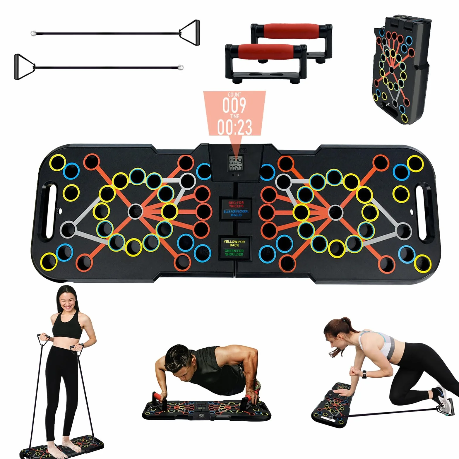 41 en 1 Push Up Musculation Push Up Board avec Poignée Compteur Intelligent＆Bande de Résistance Pliable Planche et Appareil de Fitness Système équipement d’Entrainement pour Les Muscle