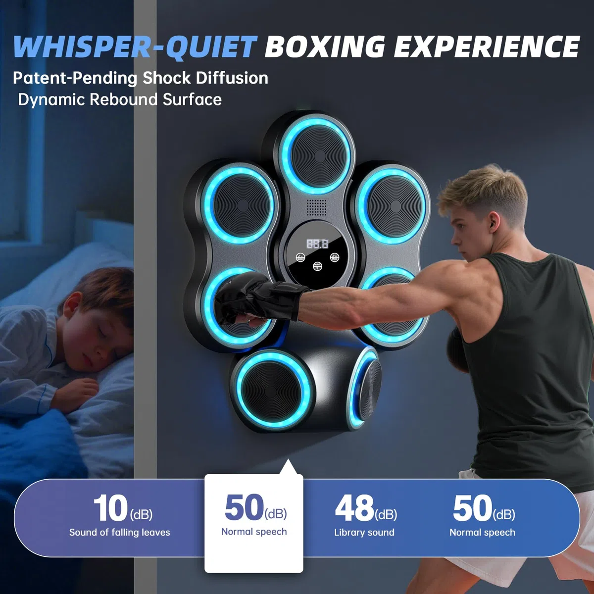 Machine de Boxe Musicale pour Adultes et Enfants, entraîneur de Frappe interactif avec Gants de Boxe, Sac de Frappe Mural de Grande Taille