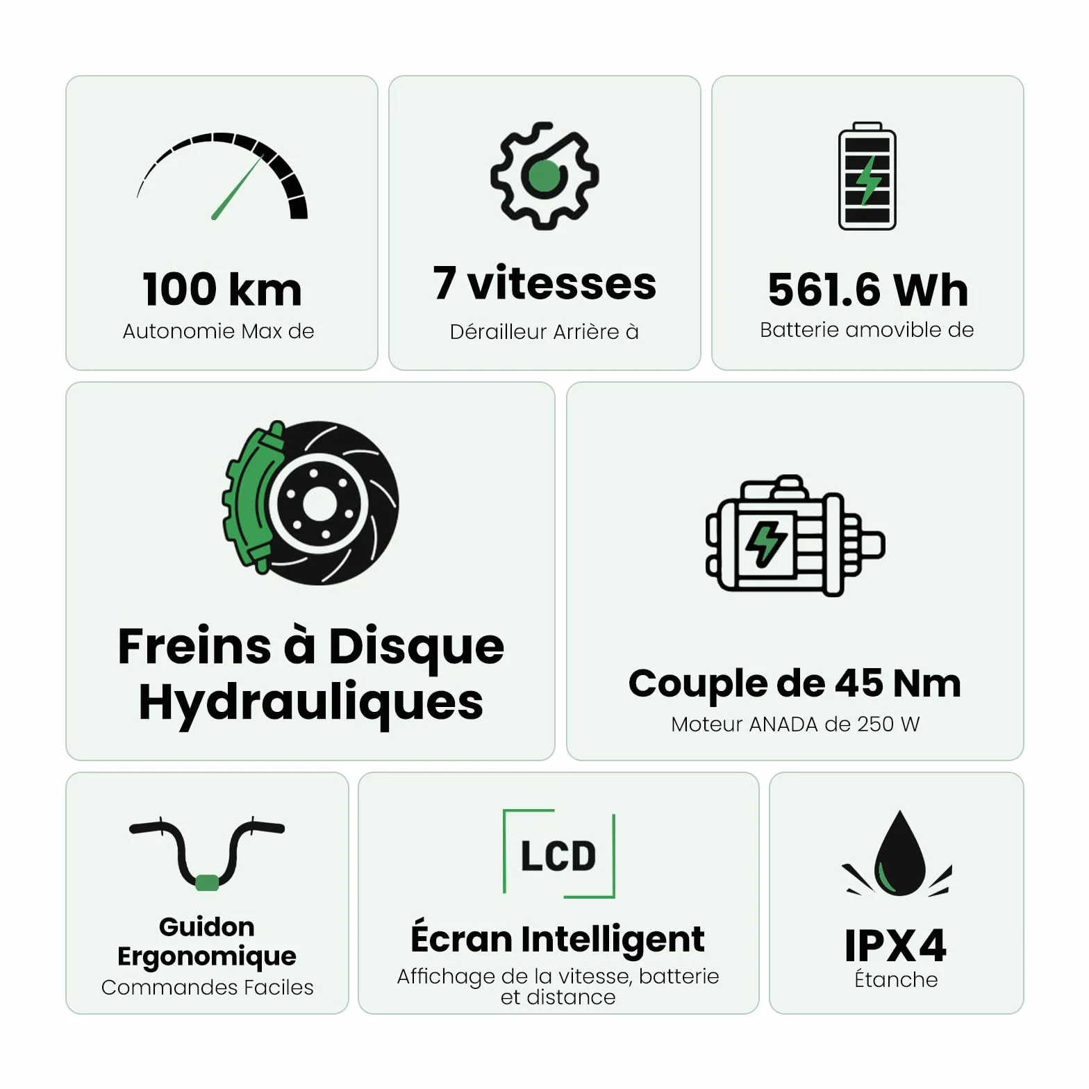 Vélo Électrique 27,5", Moteur 250W, Batterie 561.6WH Amovible, Autonomie Jusqu’à 100 km, 7 Vitesses, Écran LCD, 25 km/h, Charge Max 120 kg, Modèle Mixte E-Bike