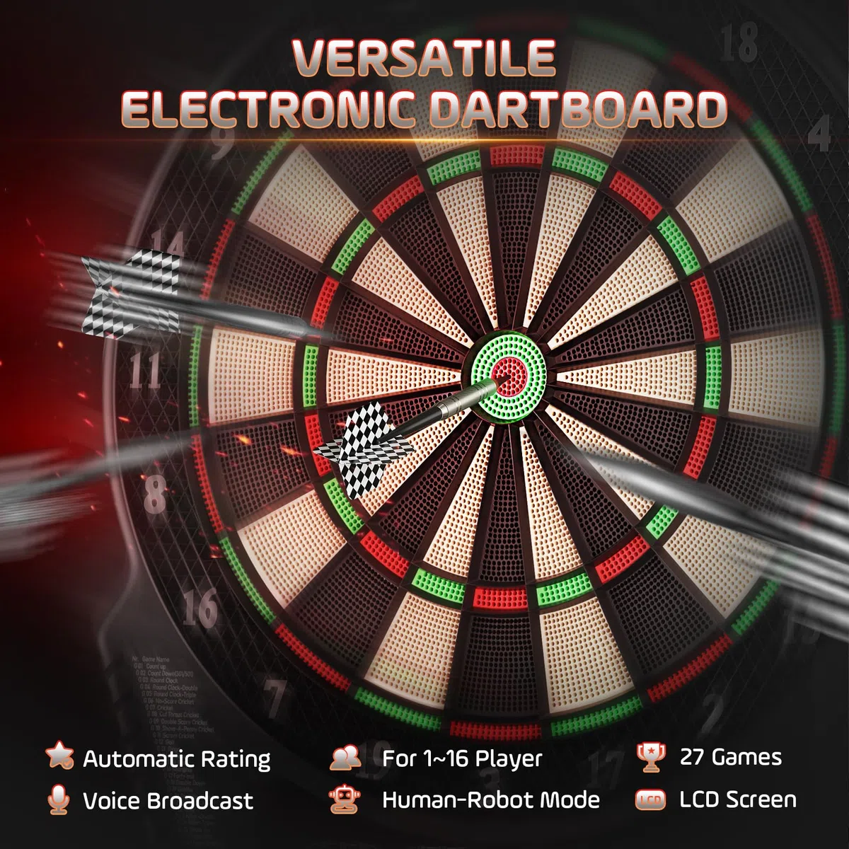 Cible de Fléchettes Electronique Professionnelle avec 6 Fléchettes, Jeu de fléchettes électroniques avec écran LCD, E-Darts avec 243 Jeux pour Amis, Famille, Réunions de Bar