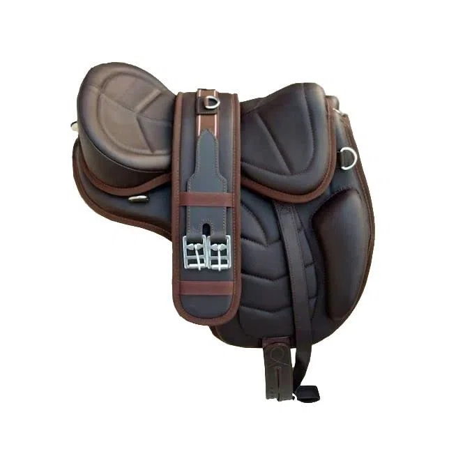Freemax Selle souple en cuir de cheval sans arbre Marron 12" à 18" avec sangle assortie