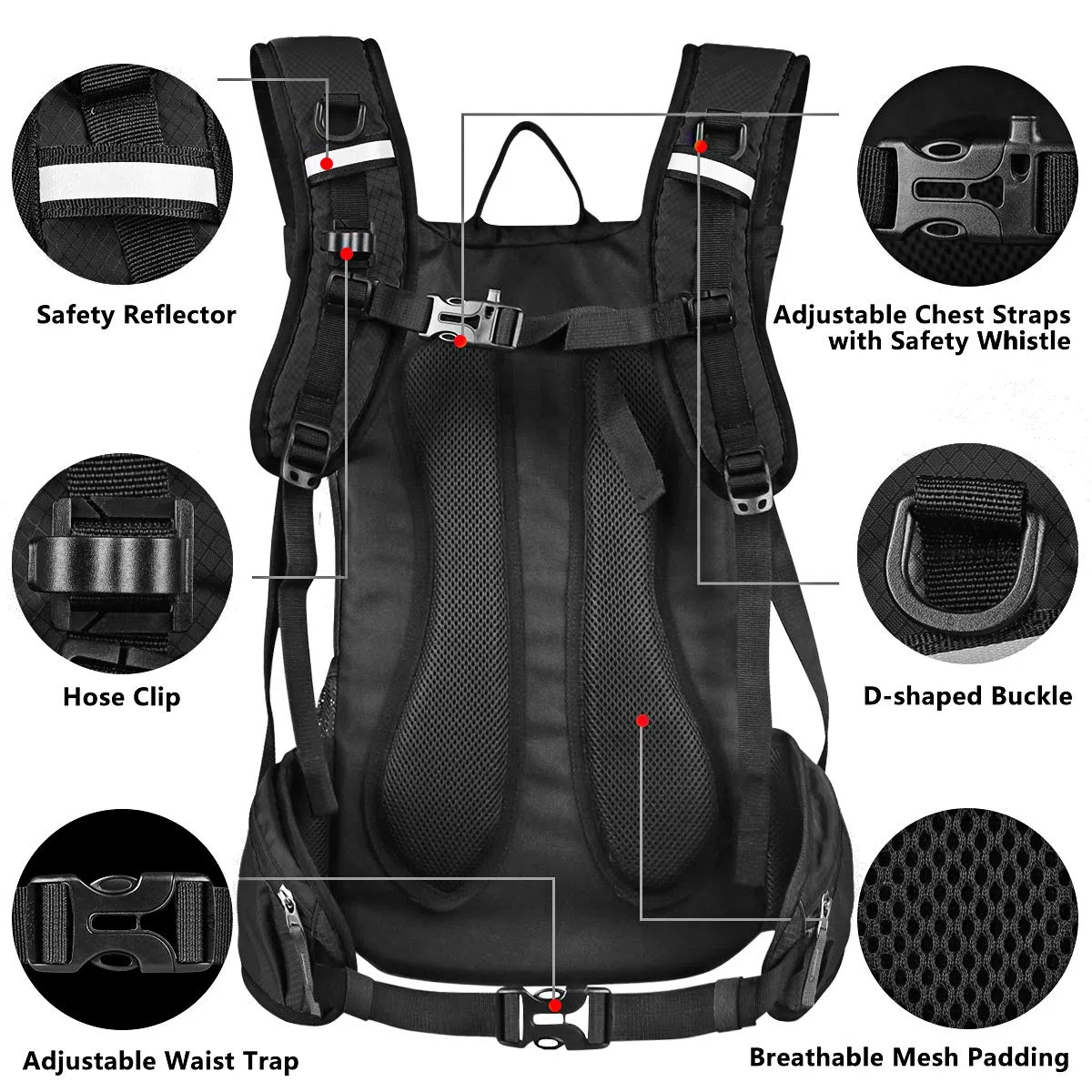 Sac à Dos d'hydratation avec vessie d'eau de 2L, 20L Imperméable Ajustables à Taille Sac à Dos d'eau avec système d'hydratation pour Femme Homme Course Cyclisme Randonnée Trail Running Voyage