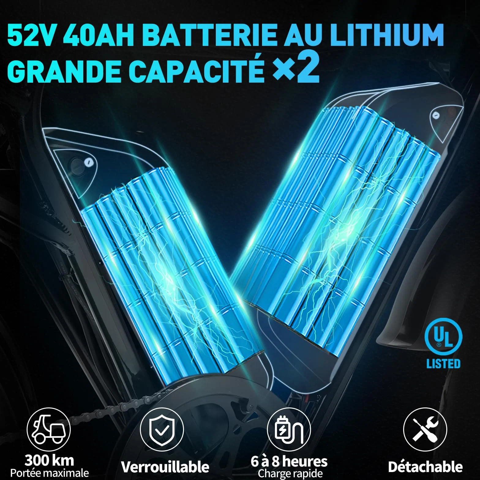 YVY Vélo Électrique, Batterie Amovible 20/40Ah, Autonomie 120km/150km/300km, Fat Bike Électrique, VTT Électrique 7 Vitesses, E-Bike Double Suspension, Double Disque, Écran LCD