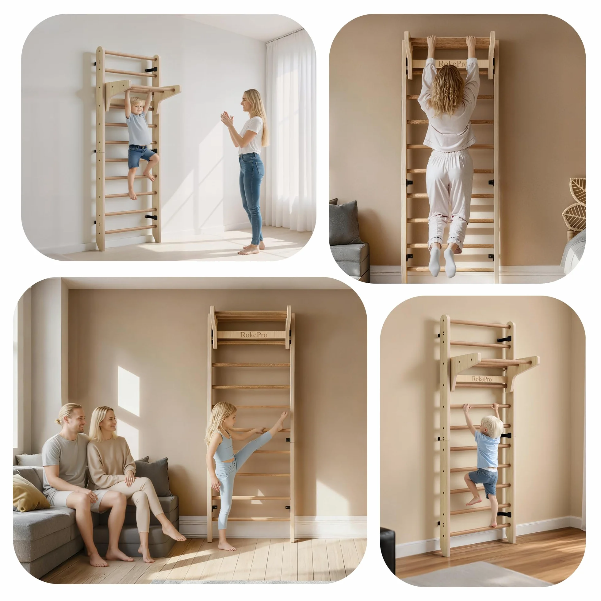 Échelle suédoise Multifonction en Bois à Fixation Murale pour Enfants et Adultes