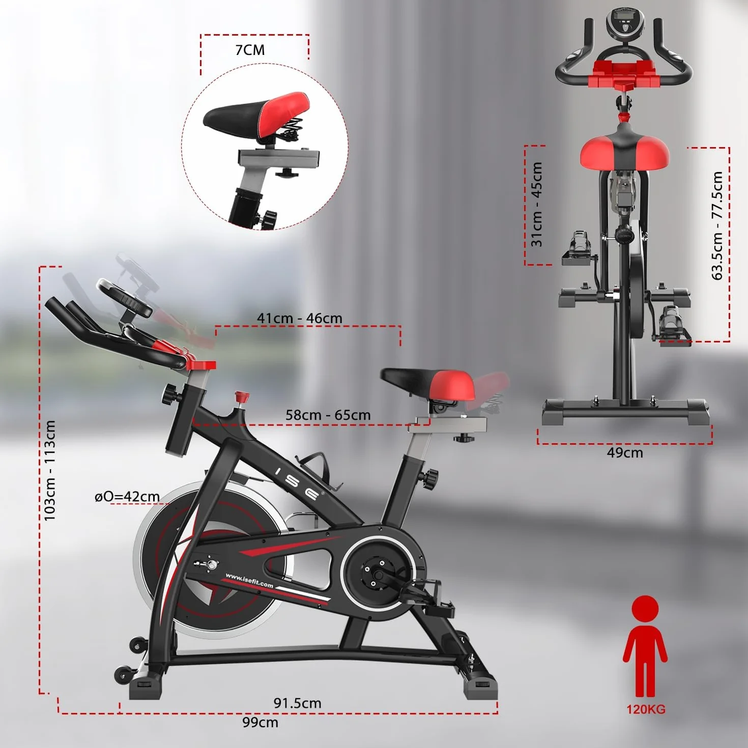 ISE Velo Appartement Volant d'Inertie 13KG Cardio Silencieux Réglable en Hauteur