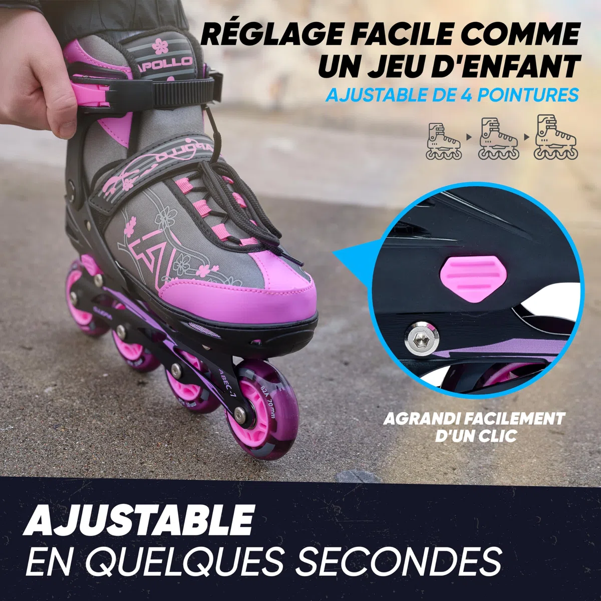 Champion - Roller à Taille Réglable pour Enfants, Femmes et Hommes (31-42), avec Roues LED, Haute Qualité