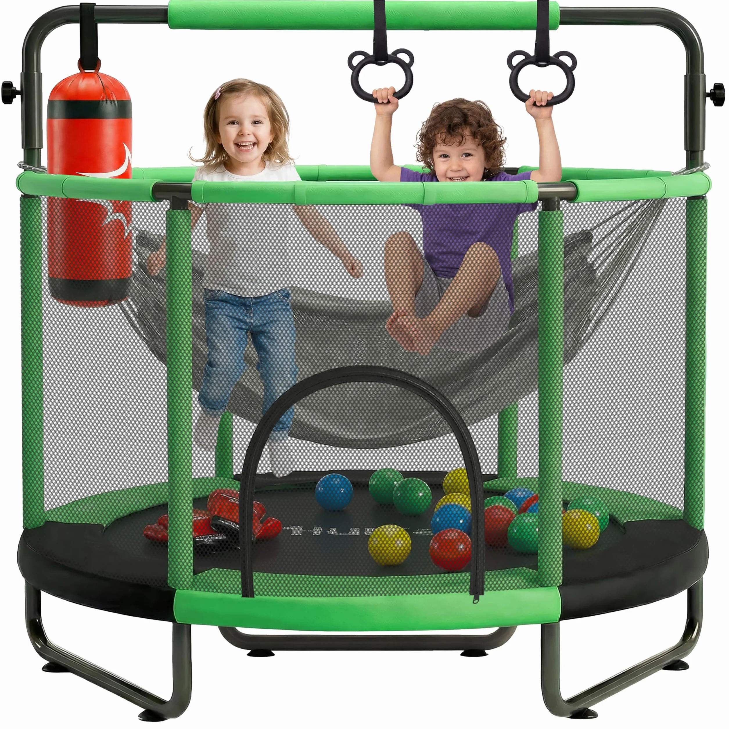 Hurtle Trampoline Enfant 140 cm avec Filet de Sécurité – Trampoline Jardin et Intérieur avec Balançoire, Sac de Frappe, Anneaux, 20 Balles, Structure Stable, Jeux Actifs dès 3 Ans