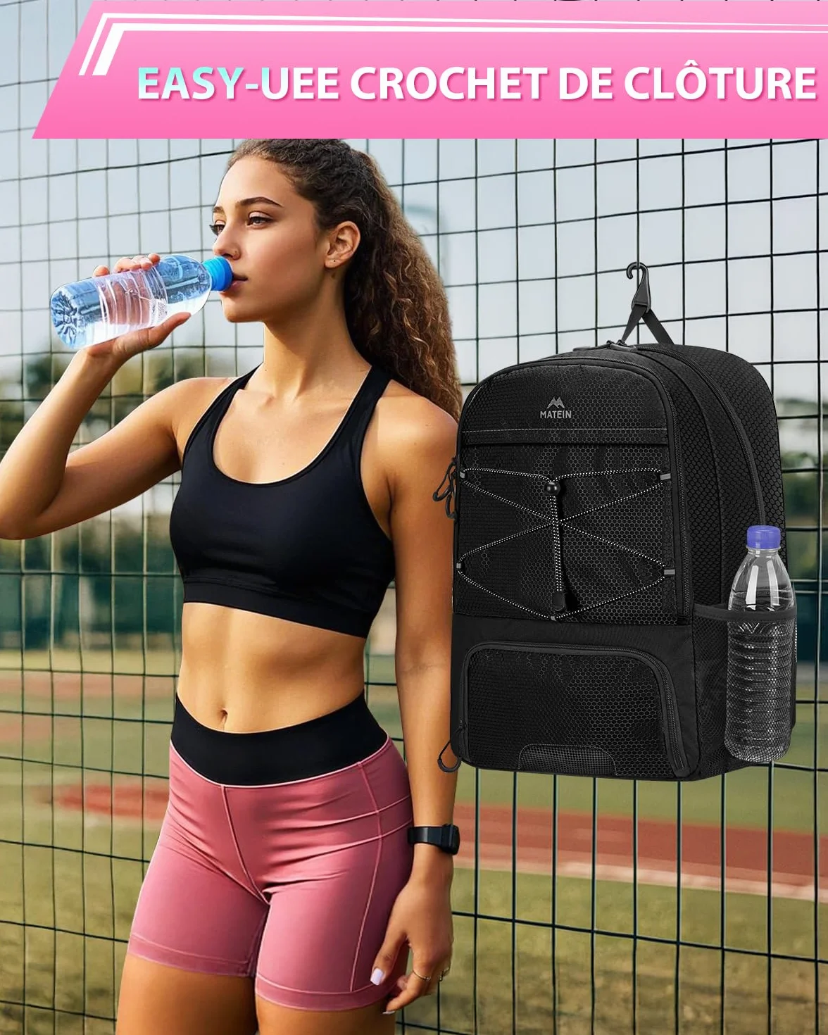 MATEIN Sac à Dos Football avec Compartiment à Chaussures Étanche pour Ordinateur Portable 15,6 Pouces, Noir