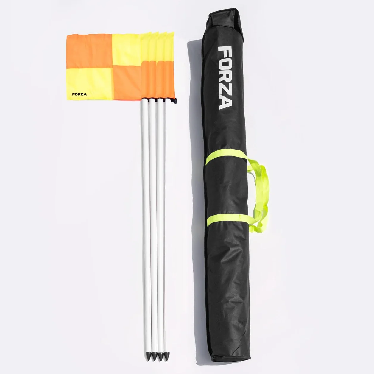 FORZA Drapeaux et Poteaux de Coin de Rugby à Ressort | Équipement de Terrain Essentiel | Drapeaux à Haute Visibilité (Poteaux et Drapeaux + Sac de Transport, Pack de 14)