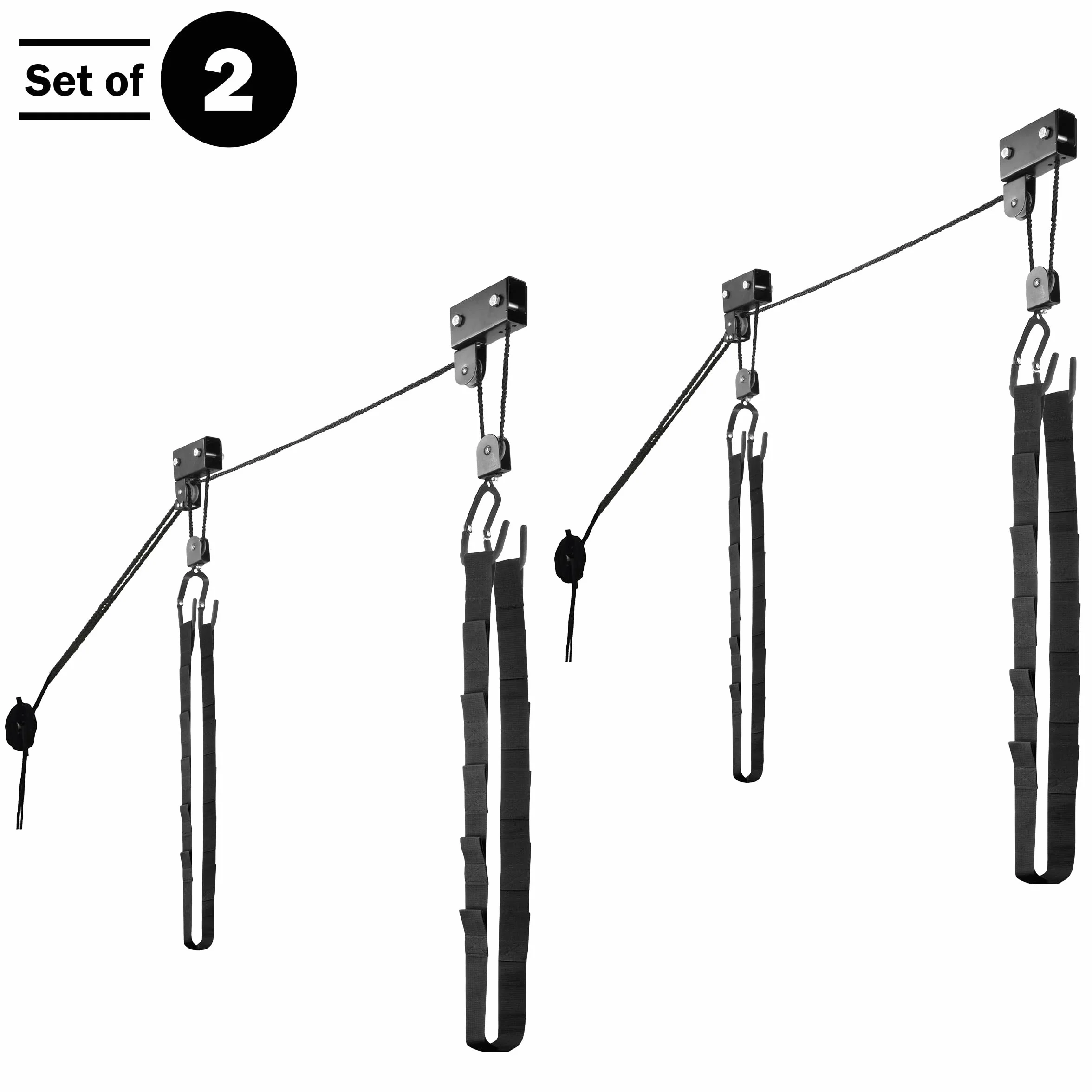 RAD Sportz Ensemble de palan à Kayak – Système de poulie aérienne avec capacité de 56,7 kg pour Kayaks, canoës, vélos ou échelles de Rangement (Lot de 2), Noir