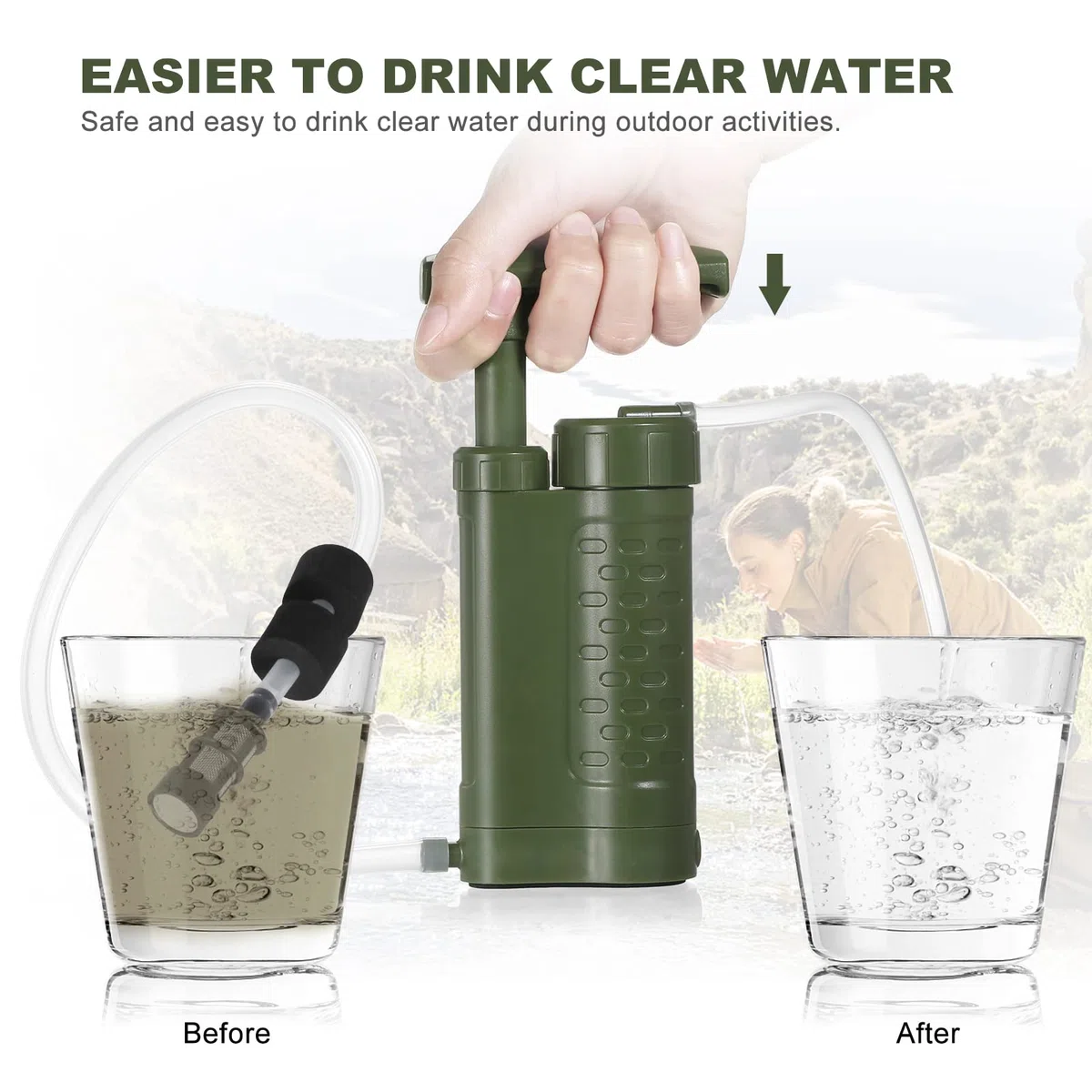 Lixada Filtres Noyau Purificateur, Filtre à Eau Extérieur Système, Personnelle Filtre d’Eau de l'eau de Rechange de Filtre de Paille d'eau pour Randonnée, Camping, Situation d’Urgence(Verte)