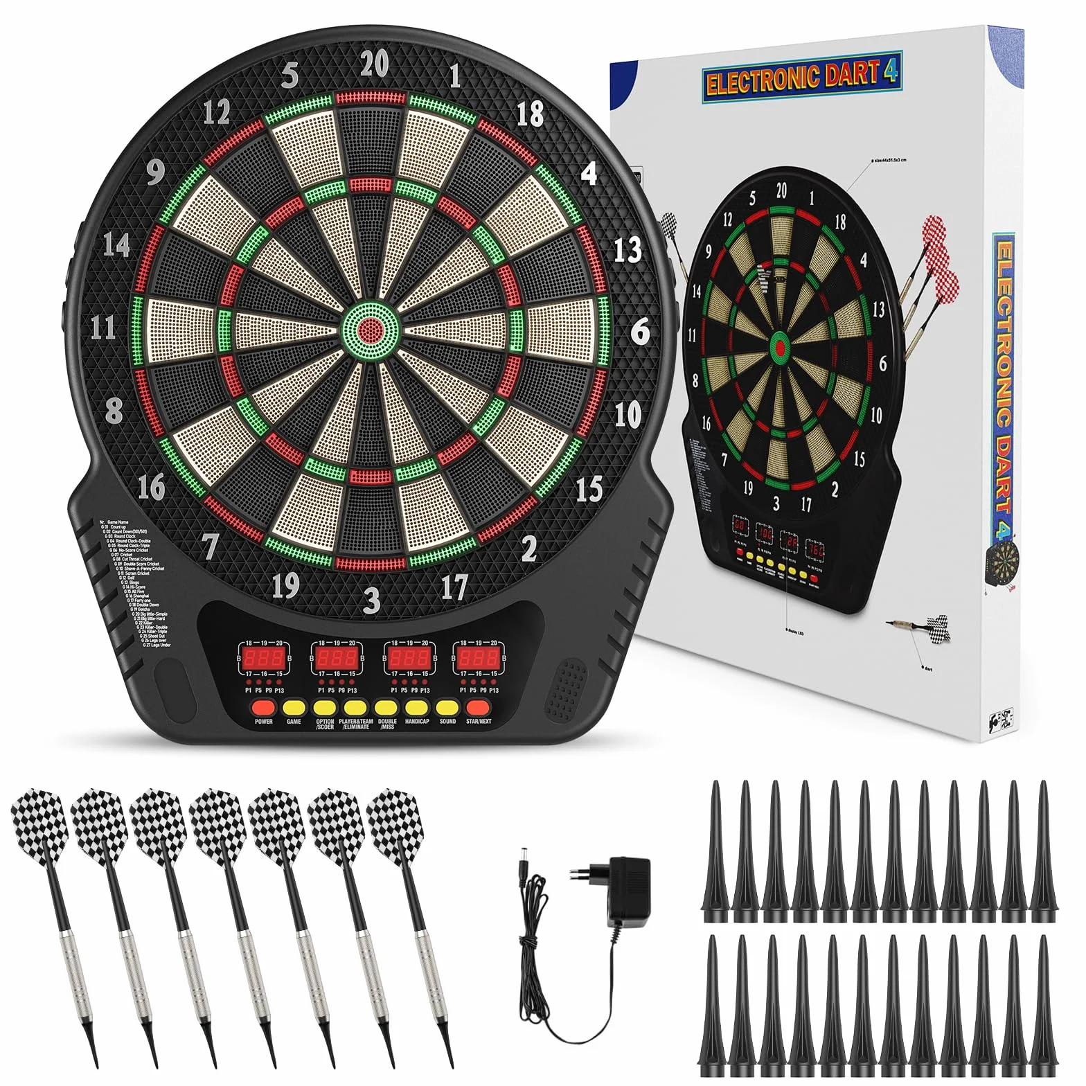 Cible de Fléchettes Electronique Professionnelle avec 6 Fléchettes, Jeu de fléchettes électroniques avec écran LCD, E-Darts avec 243 Jeux pour Amis, Famille, Réunions de Bar