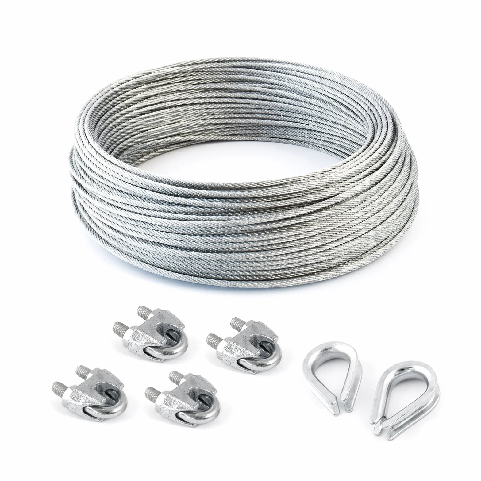 Lot de 30 m de câble en acier galvanisé 4 mm 6 x 7 + 4 clips + 2 dés à coudre – Plusieurs tailles disponibles
