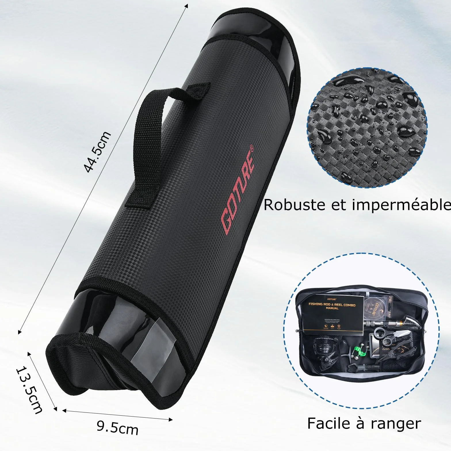Goture Ensemble de pêche télescopique Carbone 24T 1,8 m 2,1 m 2,4 m 2,7 m Moulinet 5,2:1 Ligne 150 m 14 kg