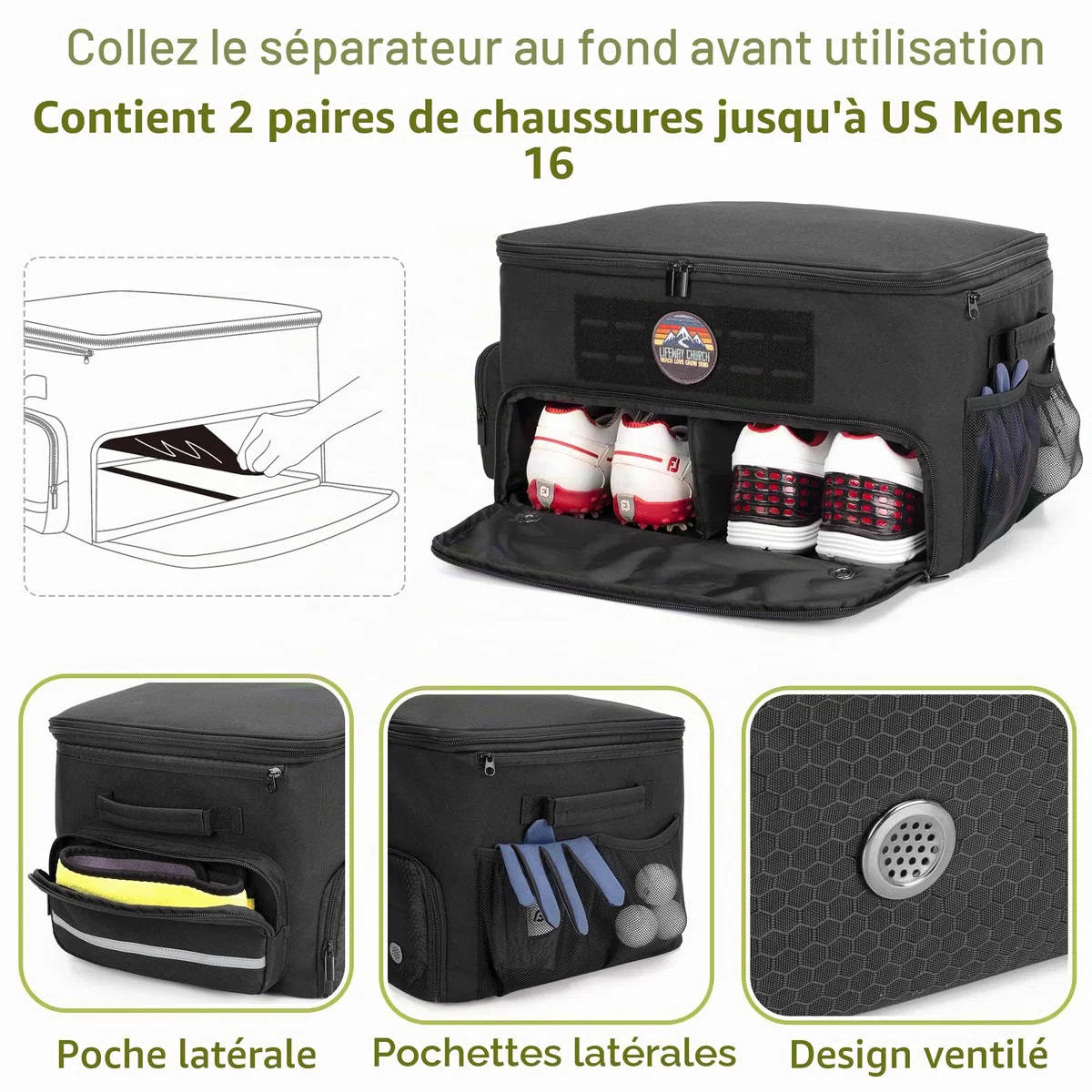 GOBUROS Organisateur de Coffre de Golf, Sac de Rangement avec Compartiment Séparé pour 2 Paires de Chaussures Jusqu'à 16, Organisateur de Casier de Voiture de Golf pour Accessoires