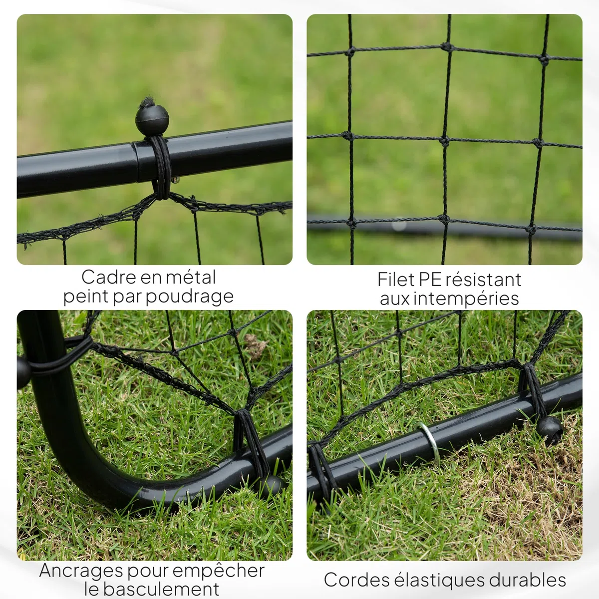 HOMCOM Filet de Rebond en métal avec Angle réglable 20 Cordes élastiques pour Football Tennis Handball 96 x 80 x 96 cm