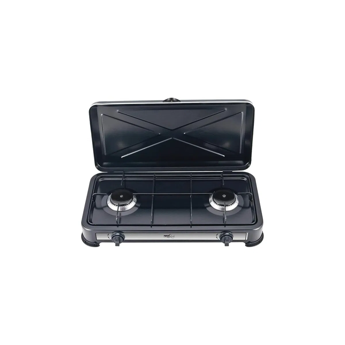 Melchioni Family | Réchaud à Gaz 2 Feux Noir MINERVA 2 – Compact, Puissant et Parfait pour le Camping et l’Outdoor