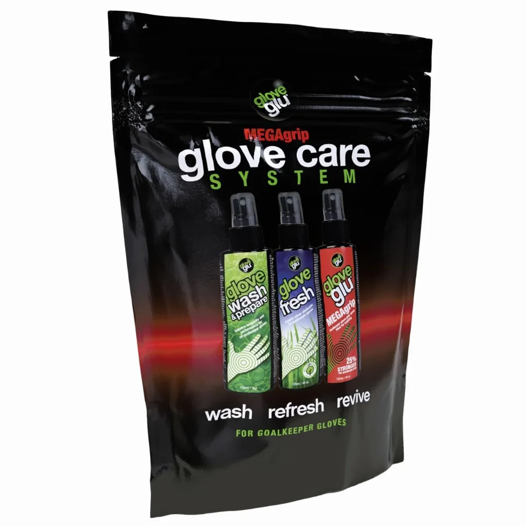 gloveglu MEGAgrip Système d'entretien des gants, Ensemble de gardien de but en 3 étapes, Gloveglu MEGAgrip, Lavage et préparation des gants, Glove Fresh, 3 x 120 ml de sprays pour gants