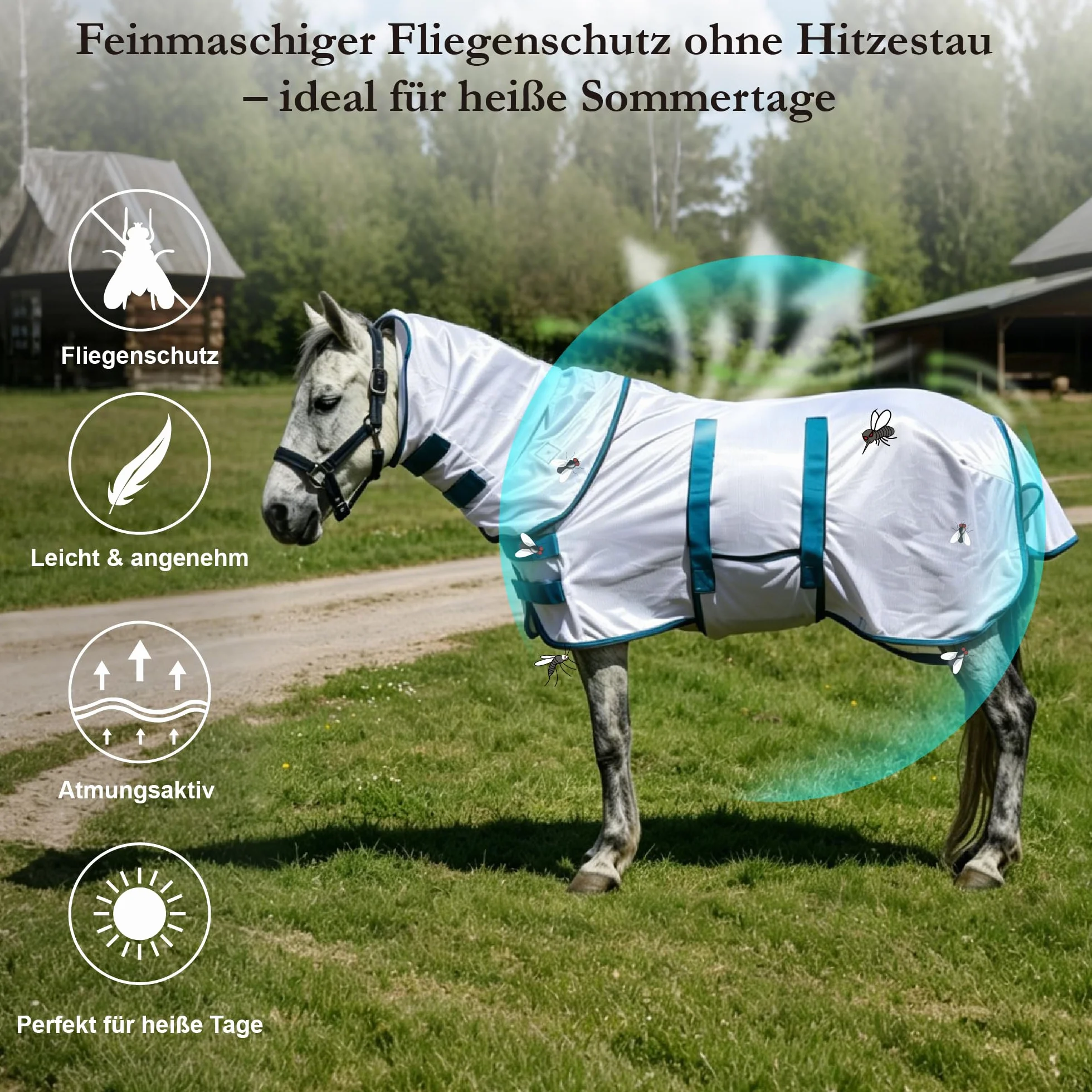 Couverture anti-mouches pour poney avec partie détachable pour le cou, respirante et légère, confortable, couverture d'été pour mini-, shetty- et poneys nains, sangles de poitrine et
