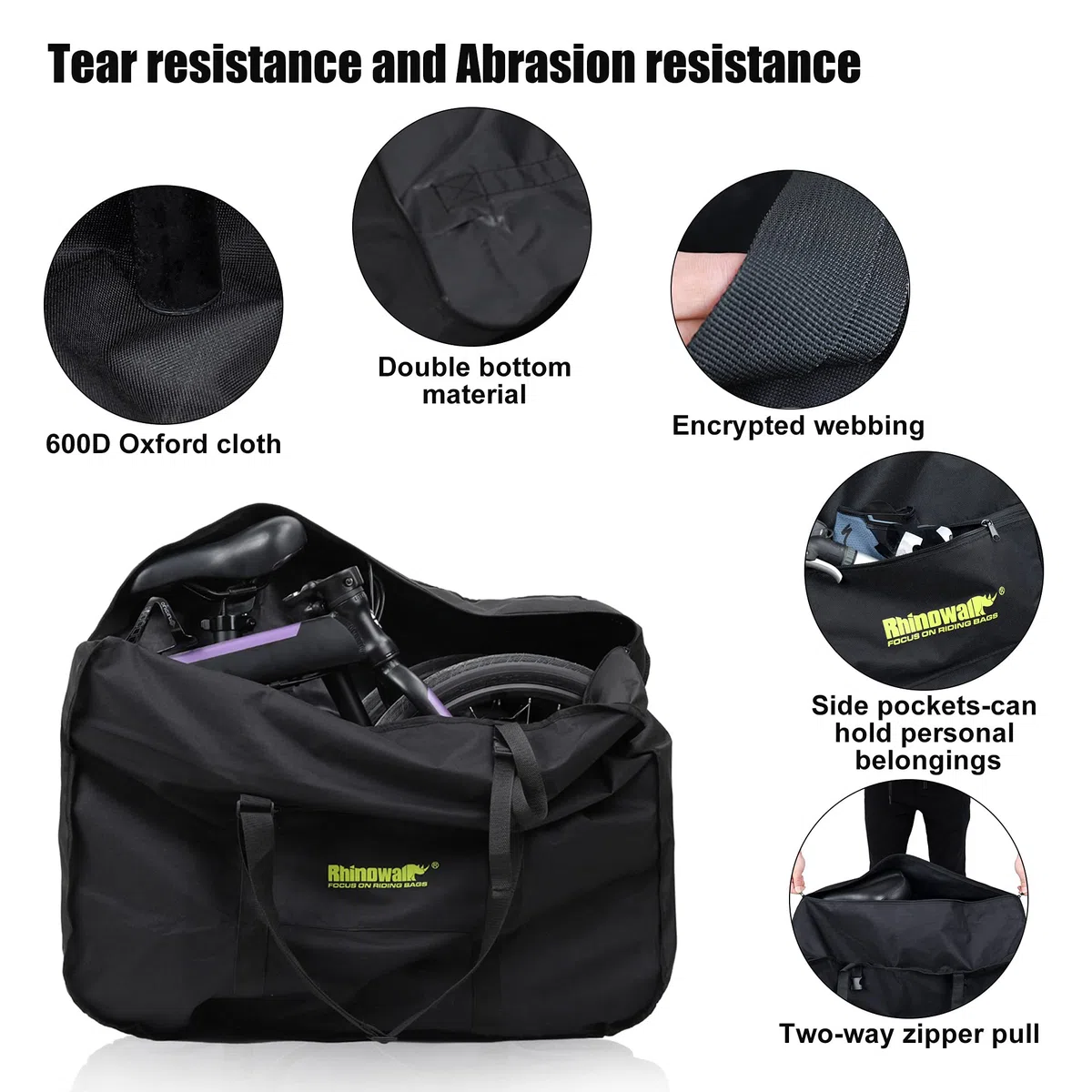 UBORSE Sac de Transport Vélo 20 Pouces Sac de Vélo Pliant Imperméable Grand Housse de Roue VTT Pliable Sacoche Trotinette Electrique Housse Protection Velo pour Cyclisme Voyage