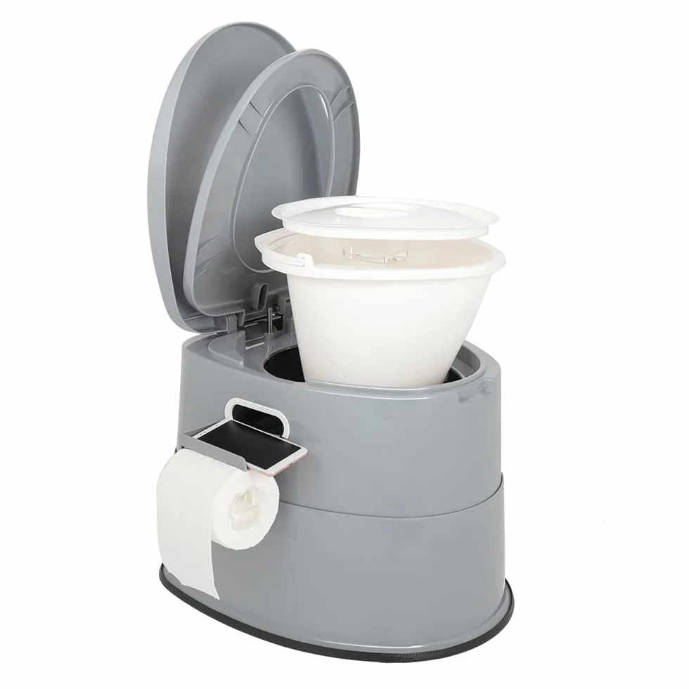 Bonnlo Toilettes de camping Toilettes de voyage portables, Seau intérieur amovible Toilette mobiles Avec siège, couvercle et support de papier toilette, pour le camping，gris