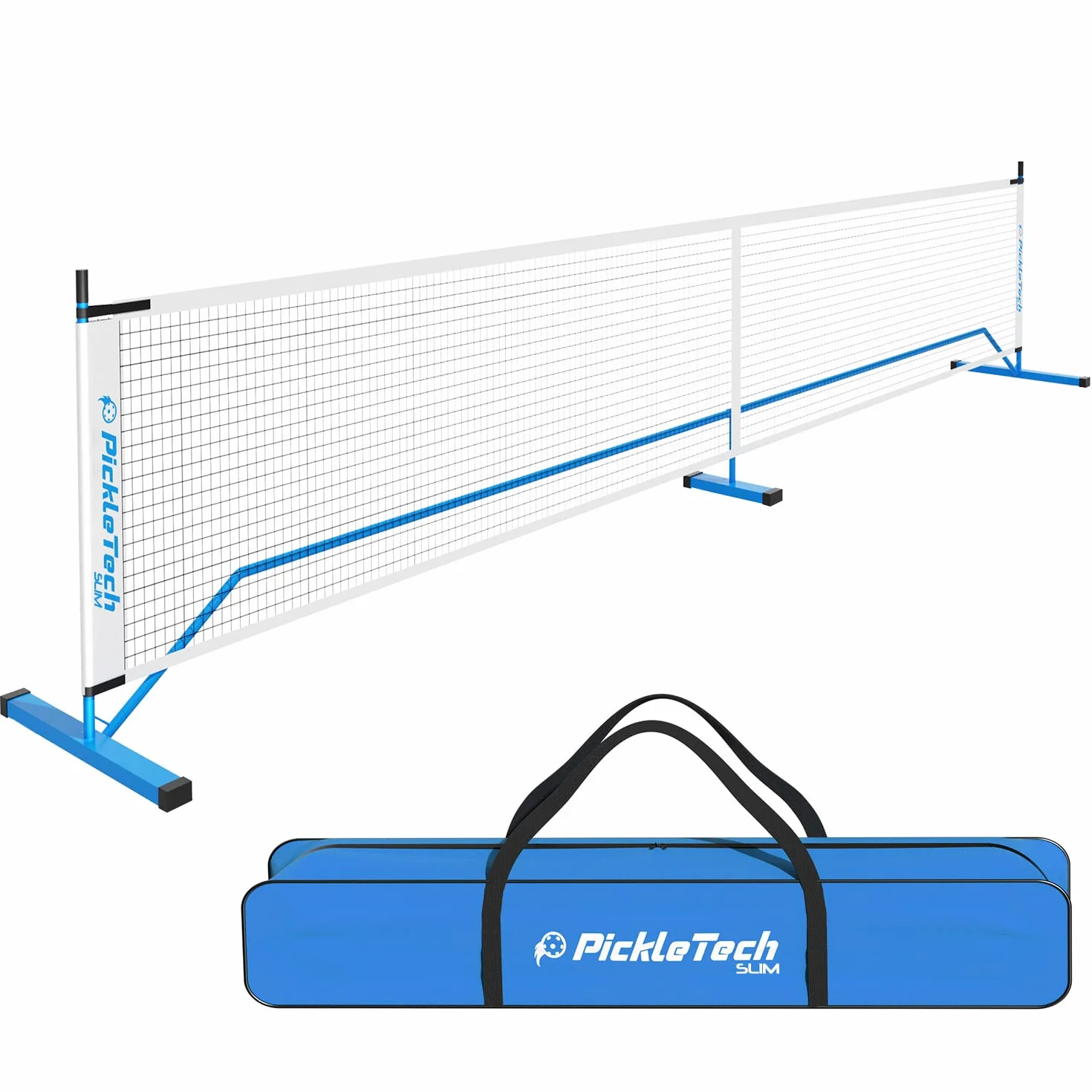 PICKLETECH - Filet de Pickleball Portable Slim 4.0-6,7 m - Spécial Tournois - Filet Résistant + Sac de Transport - Matériel de Pickleball Professionnel - Equipement de Terrain