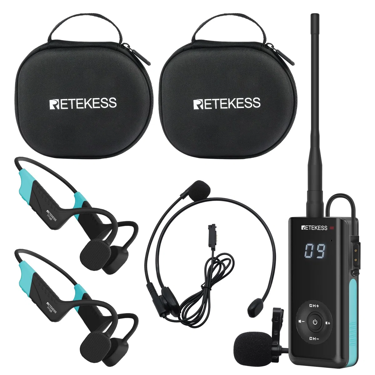 Retekess TT120 Communicateur Sous-Marin, Casque de Natation à Conduction Osseuse, Etanche IP68,120 M,Système de Communication pour L'entraînement,Club de Natation,Le Coaching (1 Émetteur 2 Récepteurs)