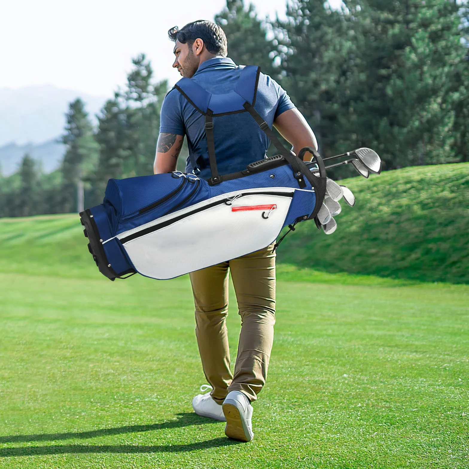 LIFEZEAL Set de Golf Portable, Ensemble Complet Club de Golf Droitier pour Homme, Sac Trépied avec 7 Compartiments, Putter, 3 Bois: Driver #1, Fairway #3, Hybride #4, 5 Fers