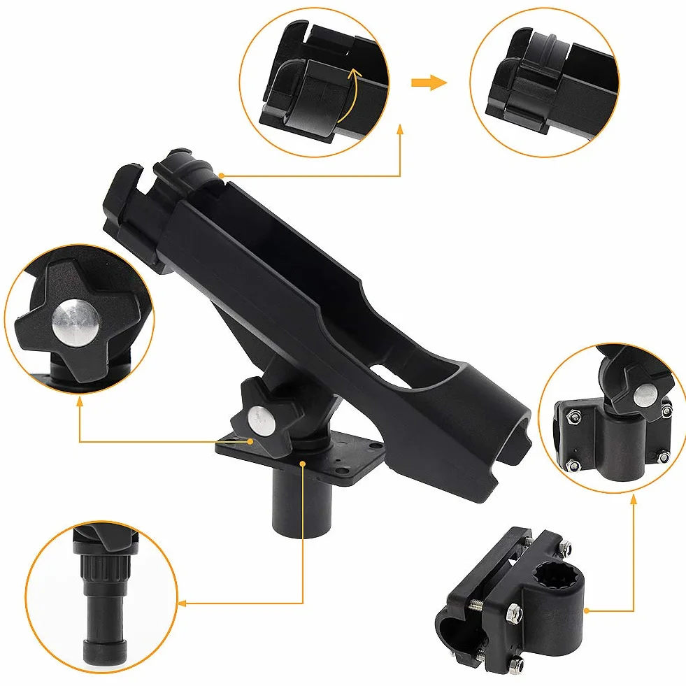 Support de Canne à Pêche pour Bateaux et Kayak à 360 ° Réglable et Rotatif - 2 Pièces