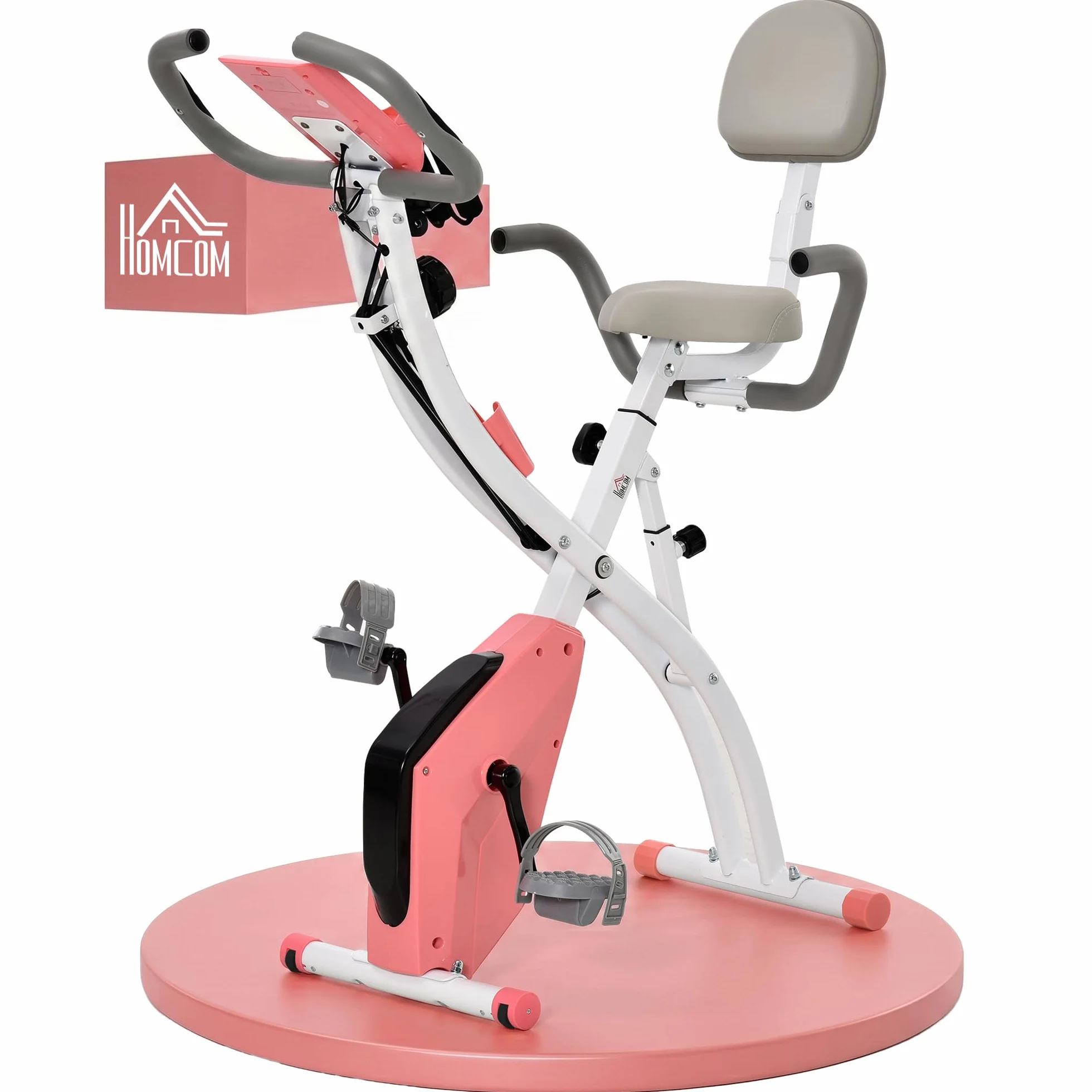 HOMCOM Vélo d'Appartement Pliable 4-en-1 - Ergomètre Magnétique Silencieux avec Cordes de Résistance - Sport Maison et Cardio-training avec Roulettes, Selle Confort et LCD (Max 120kg)
