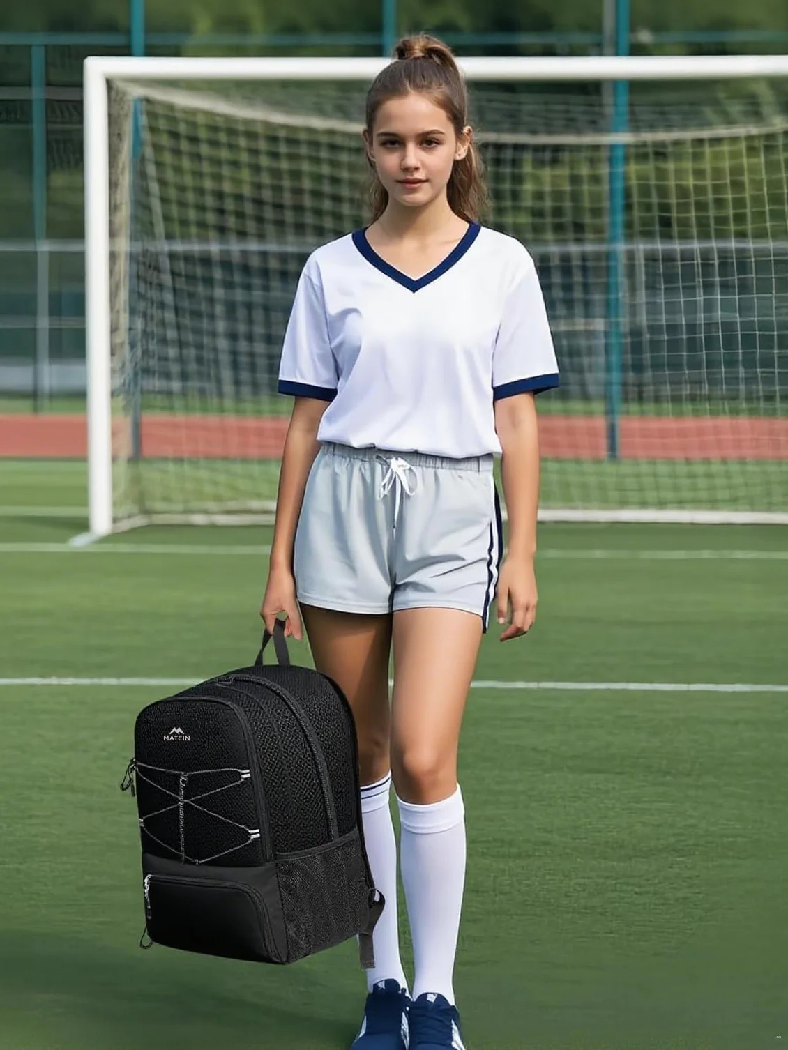 MATEIN Sac à Dos Football avec Compartiment à Chaussures Étanche pour Ordinateur Portable 15,6 Pouces, Noir